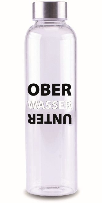Steuber Glasflasche mit Schriftzug OBER WASSER UNTER, 700 ml, Borosilikatglas/Edelstahlverschluss, temperatur-resistent, spülmaschinengeeignet