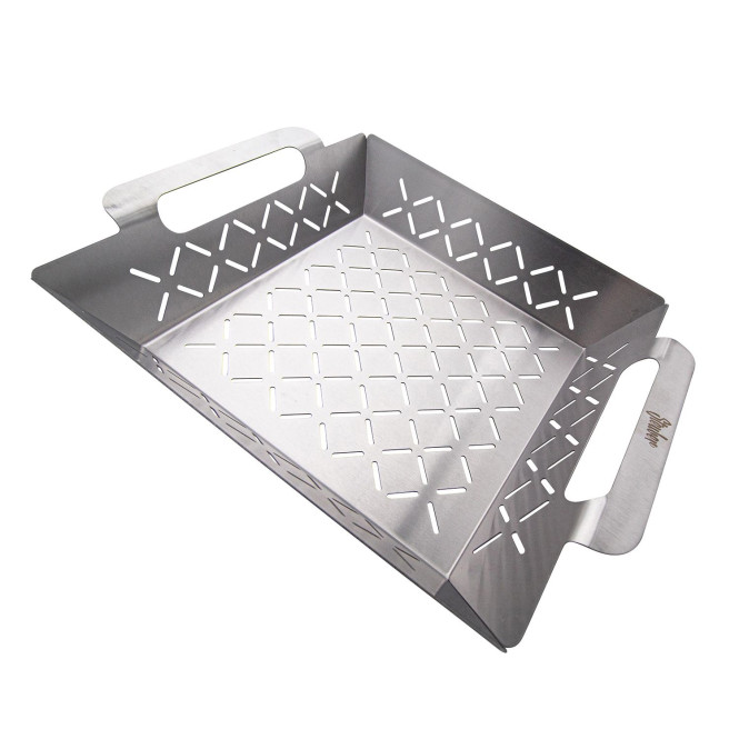 Steuber Premium Line Edelstahl Grillkorb klein 27,5 x 22 x 5,5 cm, Grill-Schale, Ersatz für Aluminium Schalen