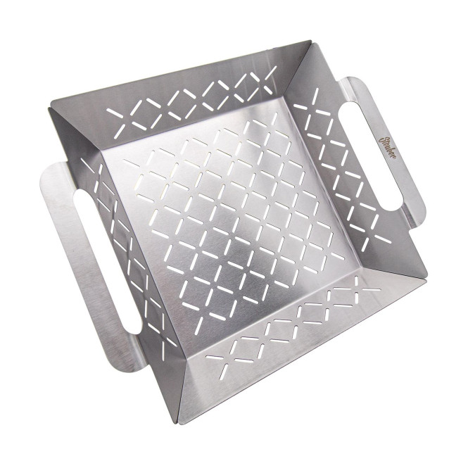 Steuber Premium Line Edelstahl Grillkorb groß 35 x 29,5 x 6,5 cm, Grill-Schale, Ersatz für Aluminium Schalen
