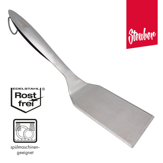 Steuber Premium Line Edelstahl Kurzer Grillwender 34 cm, Fläche 6,5 cm, präziser Grillwender, Fleisch Wender, zum Wenden von Lebensmitteln