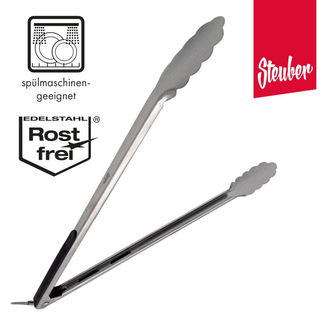 Steuber Premium Line Edelstahl Grillzange Länge 45 cm zum Fleisch Wenden, lange Küchenzange