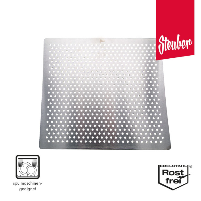 Steuber Premium Line Perforierte Edelstahl Grillplatte 28 x 31 cm, Ersatz für Alu Grill Schalen für Gemüse, Kartoffeln und empfindliches Grillgut