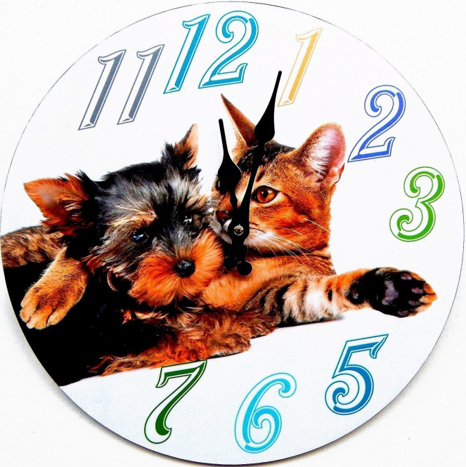 Tinas Collection runde Wanduhr mit dem Motiv Hund mit Katze, Ø 34 cm
