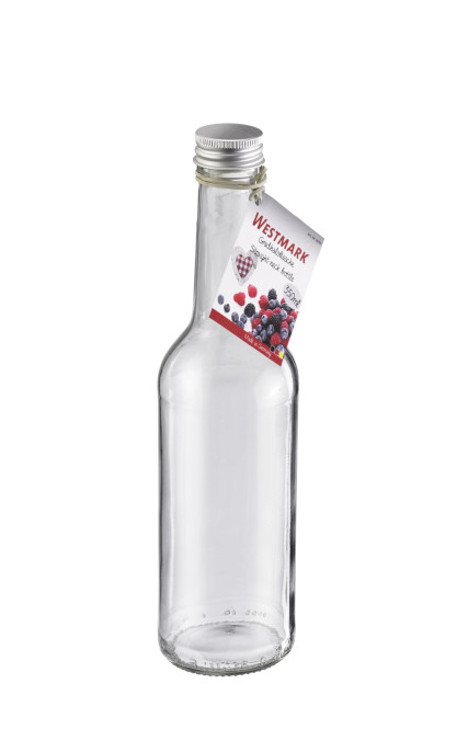 WESTMARK Gradhalsflasche, Glasflasche, Schnapsflasche, 350 ml, mit 28 mm PP Schraubdeckel, Anhänger mit Gummiband