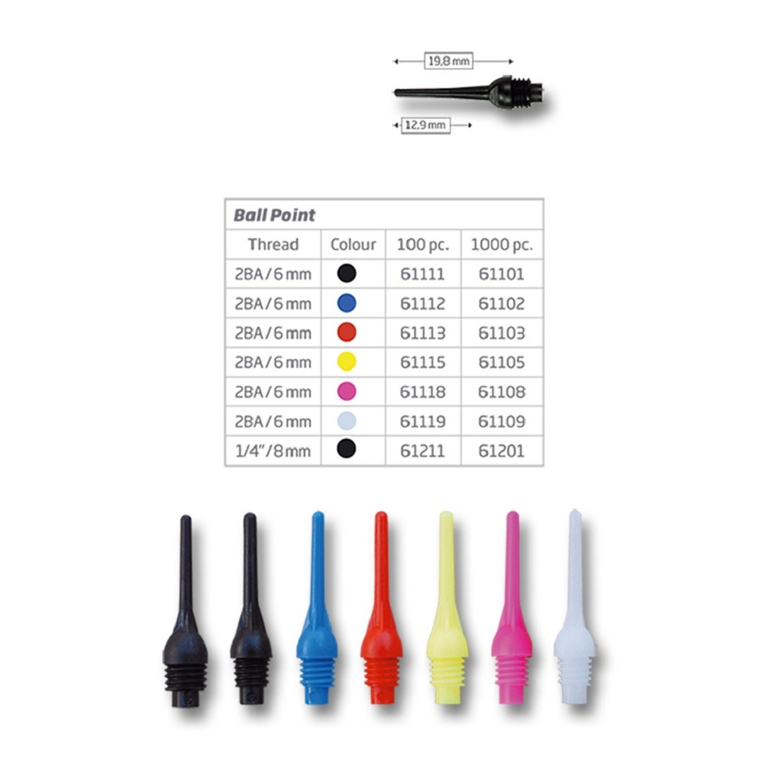 BULL'S Ball Point Softdart Spitzen schwarz 8mm(1/4BSF) 100 St?ck