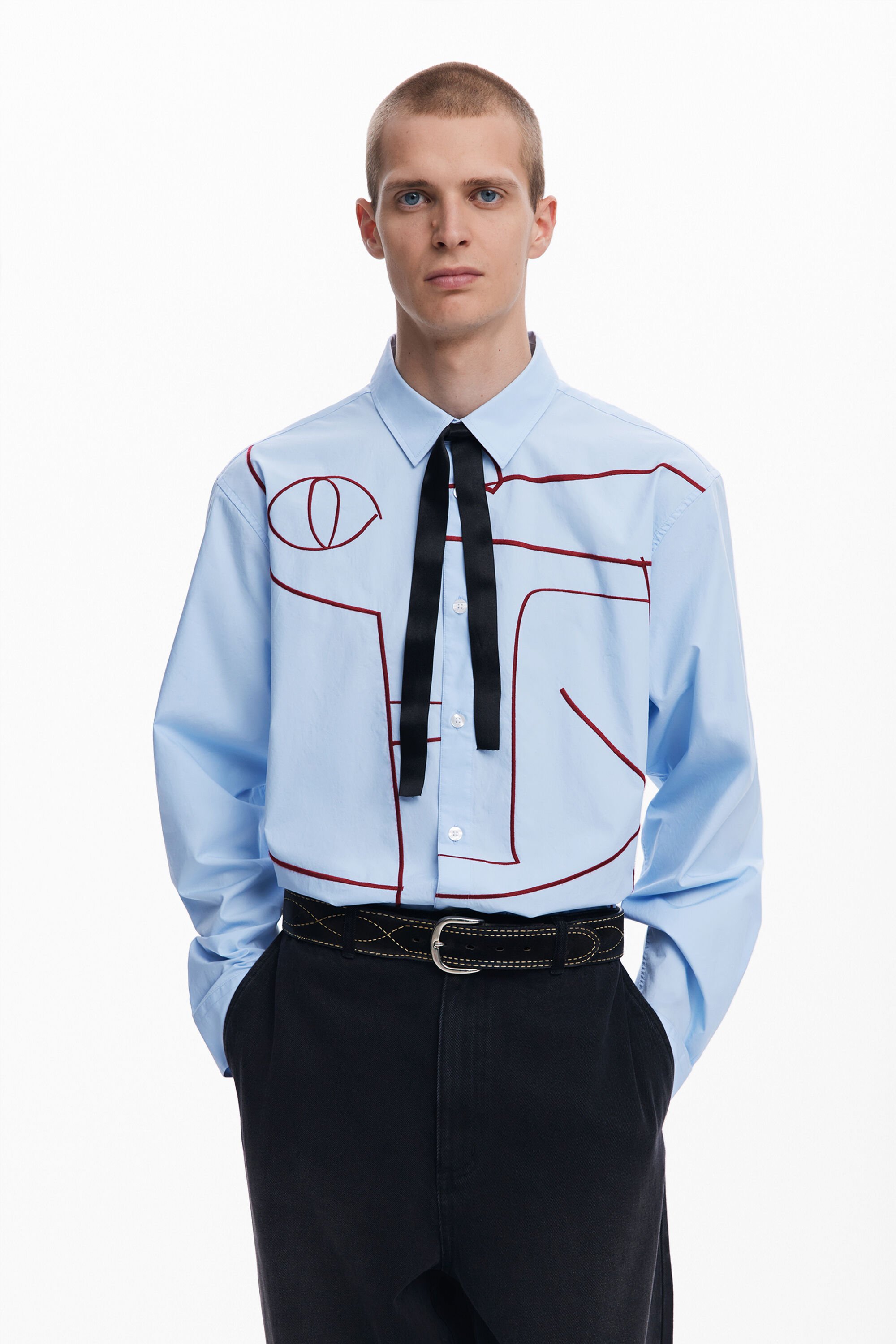 Desigual, Hemd mit abstrakten Stickereien, Herren, Baumwolle, Blau, L