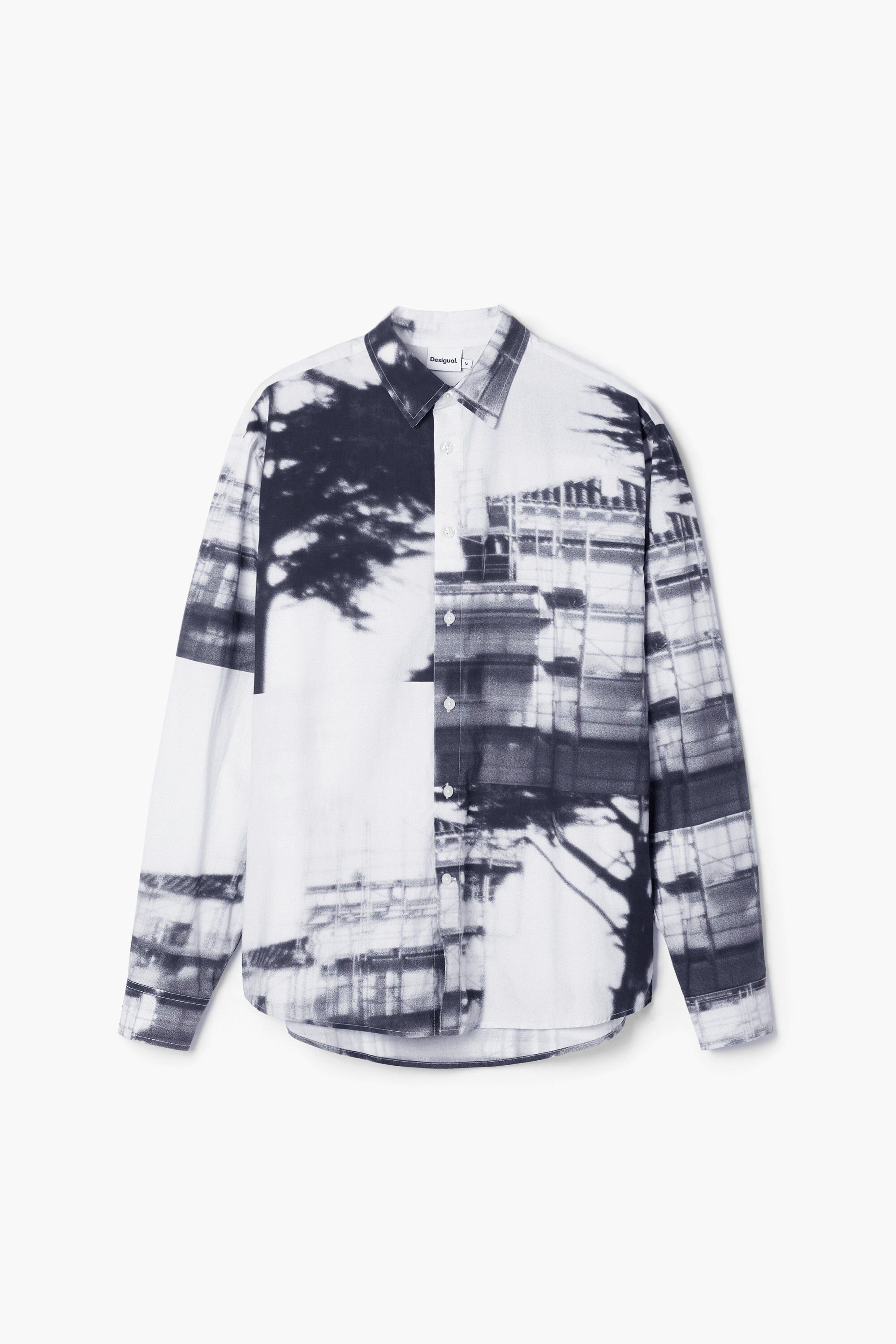 Desigual, Hemd mit urbanem Muster, Baumwolle, Schwarz, L