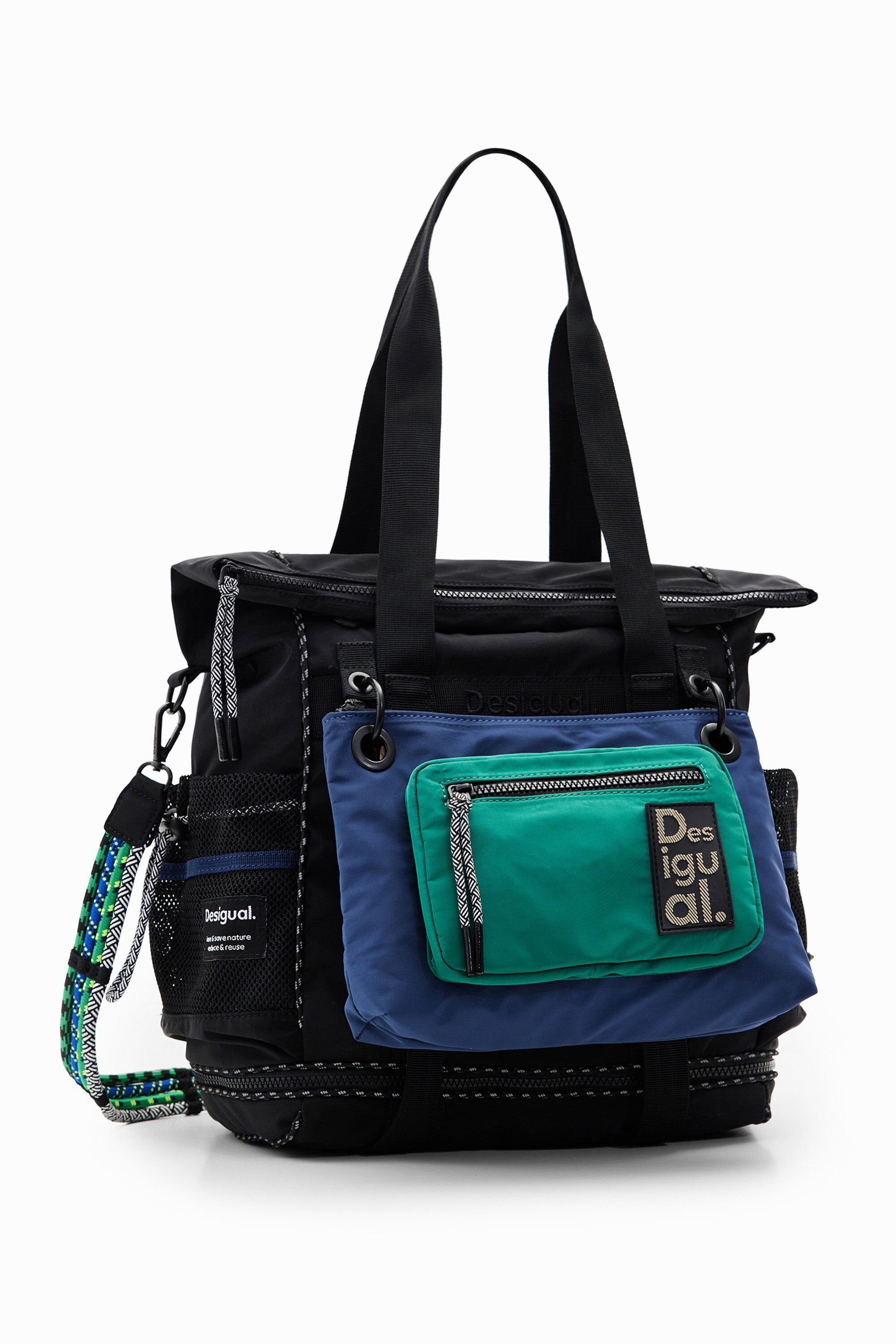 Desigual, Vielseitig tragbarer XL-Rucksack, Damen, Polyester, Blau, U