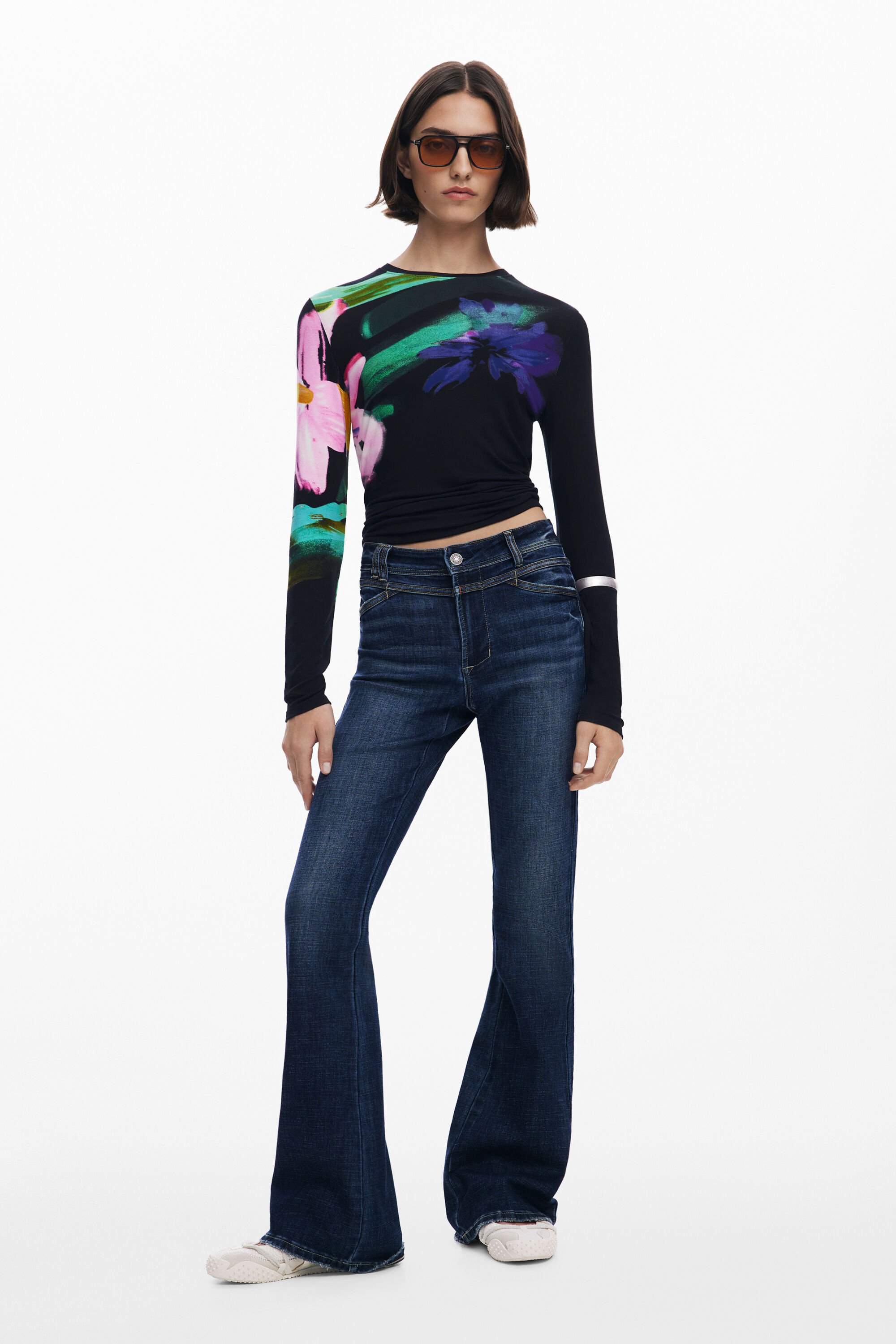 Desigual, Glockenförmige gewaschene Jeans, Damen, Blau, 42