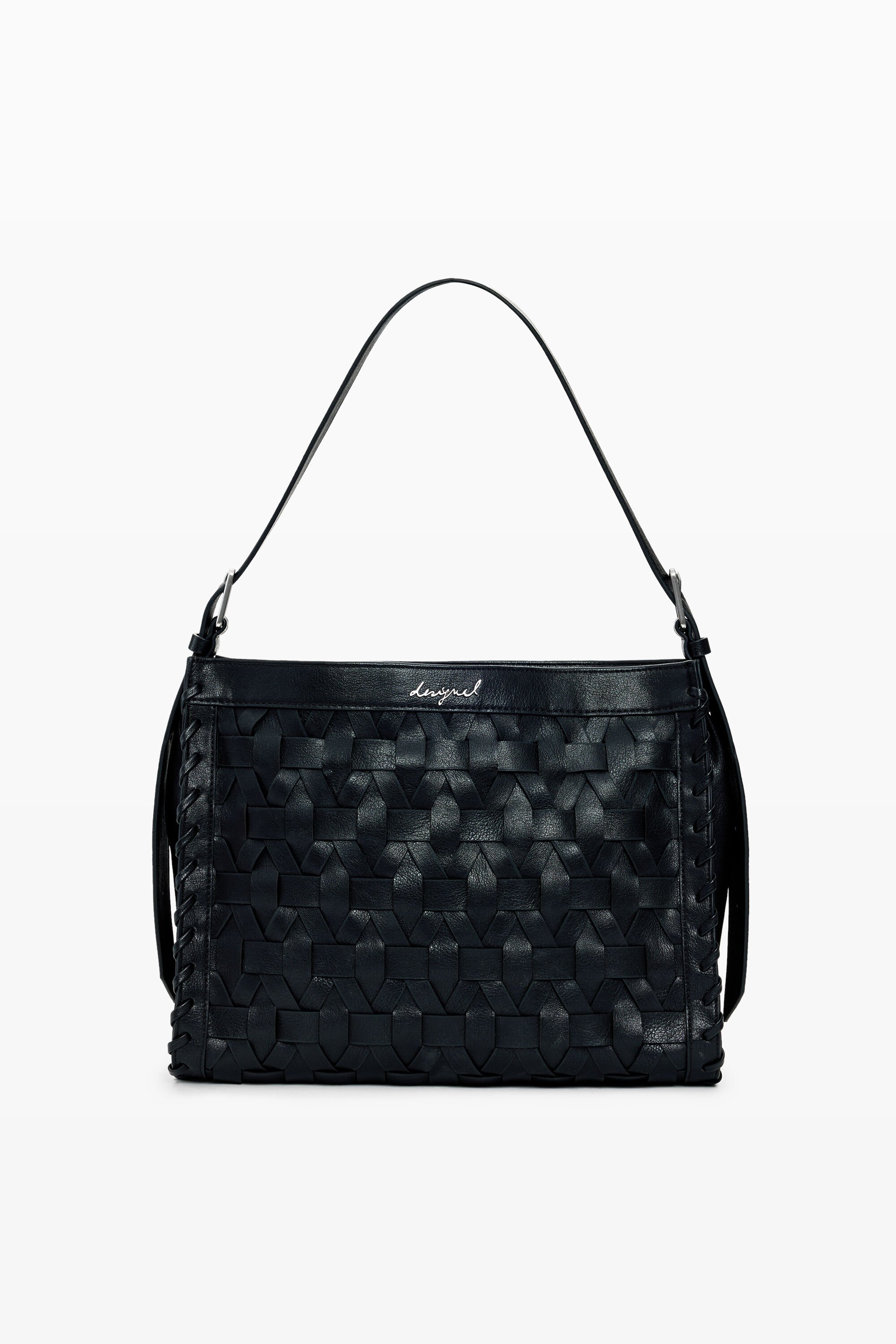 Desigual, Geflochtene mittelgroße Tasche, Damen, Polyurethan, Schwarz, U
