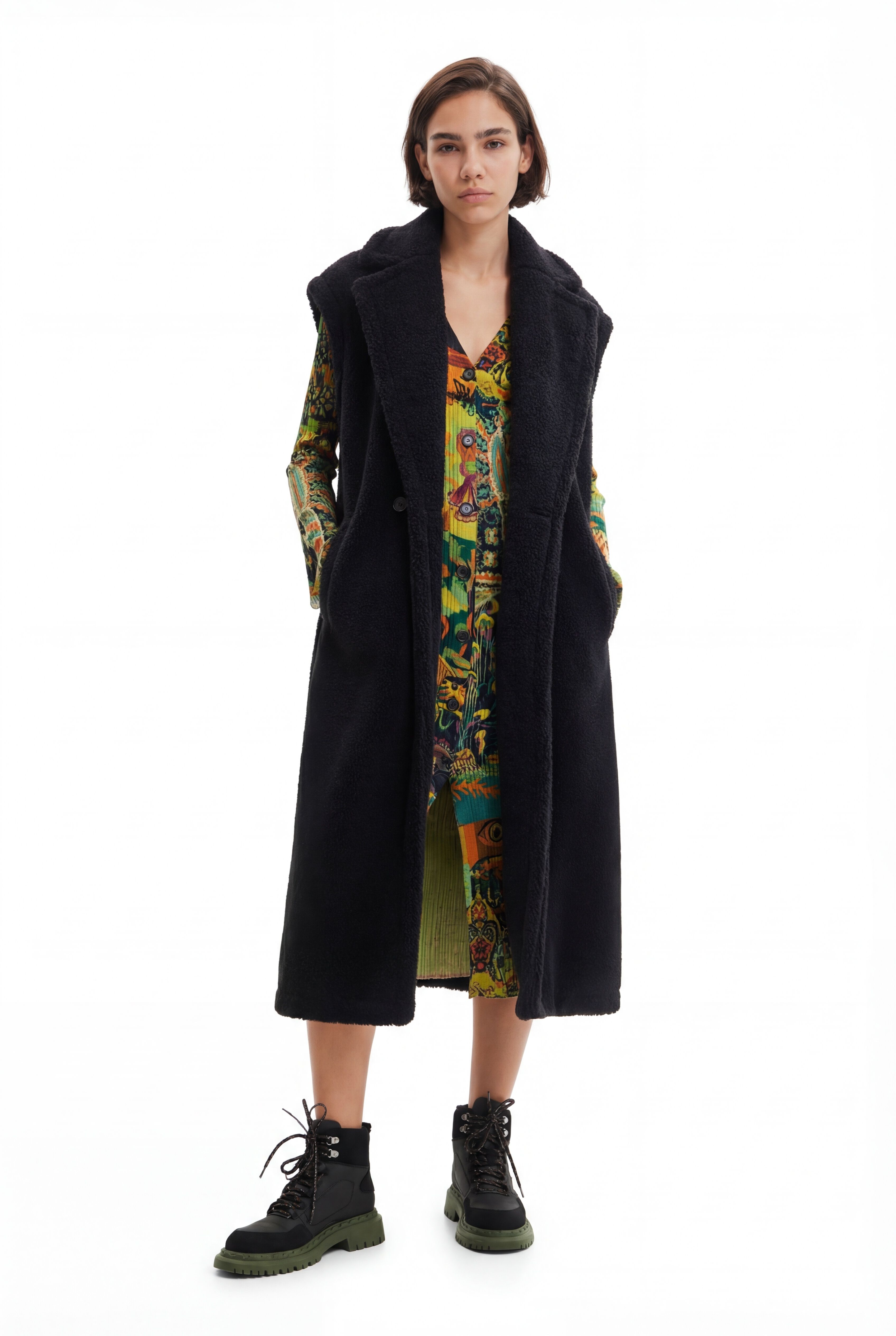 Desigual, Lange Weste Lammfell, Damen, Schwarz, M