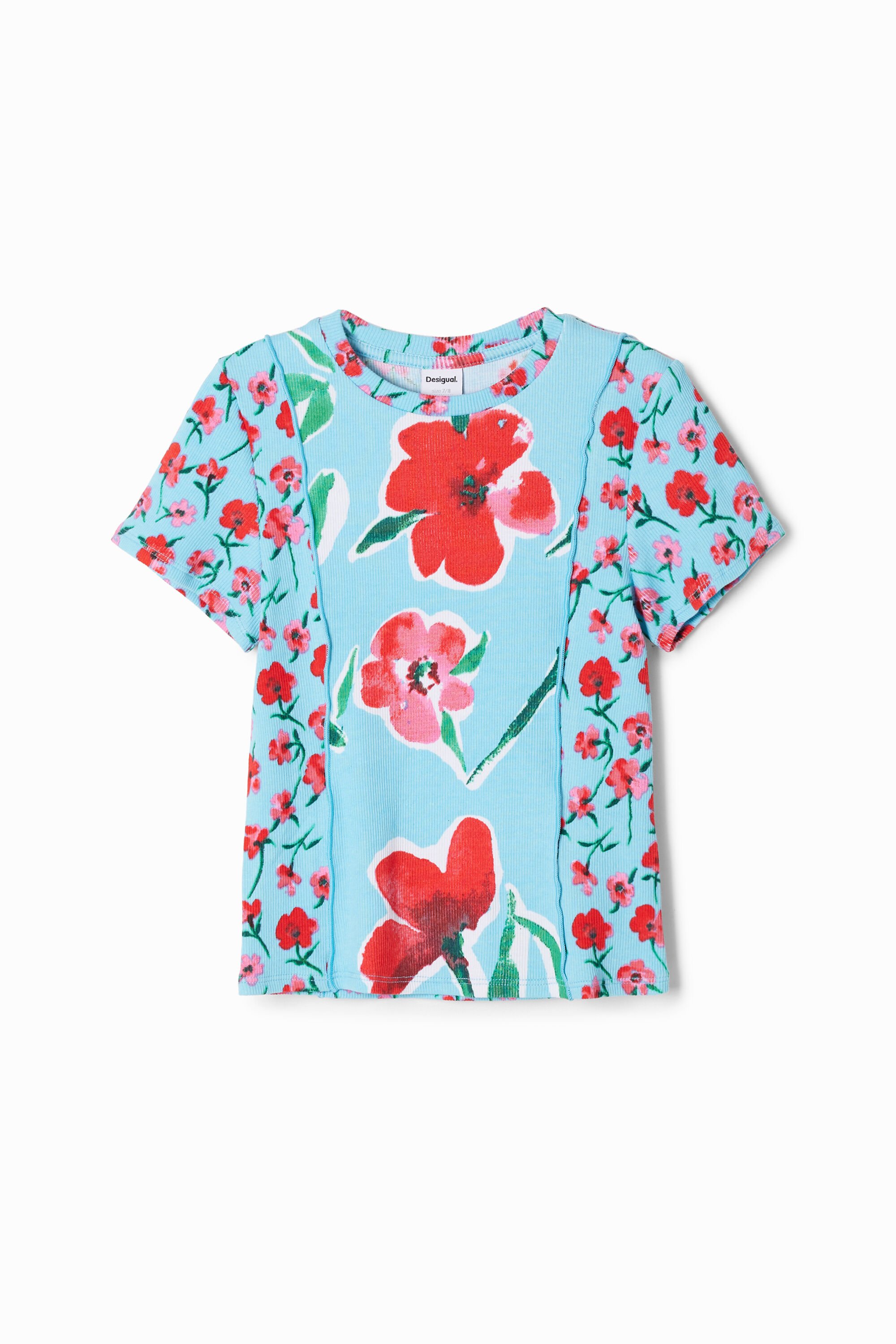 Desigual, T-Shirt Patch Blumen, Kinder, Baumwolle, Blau, 9/10