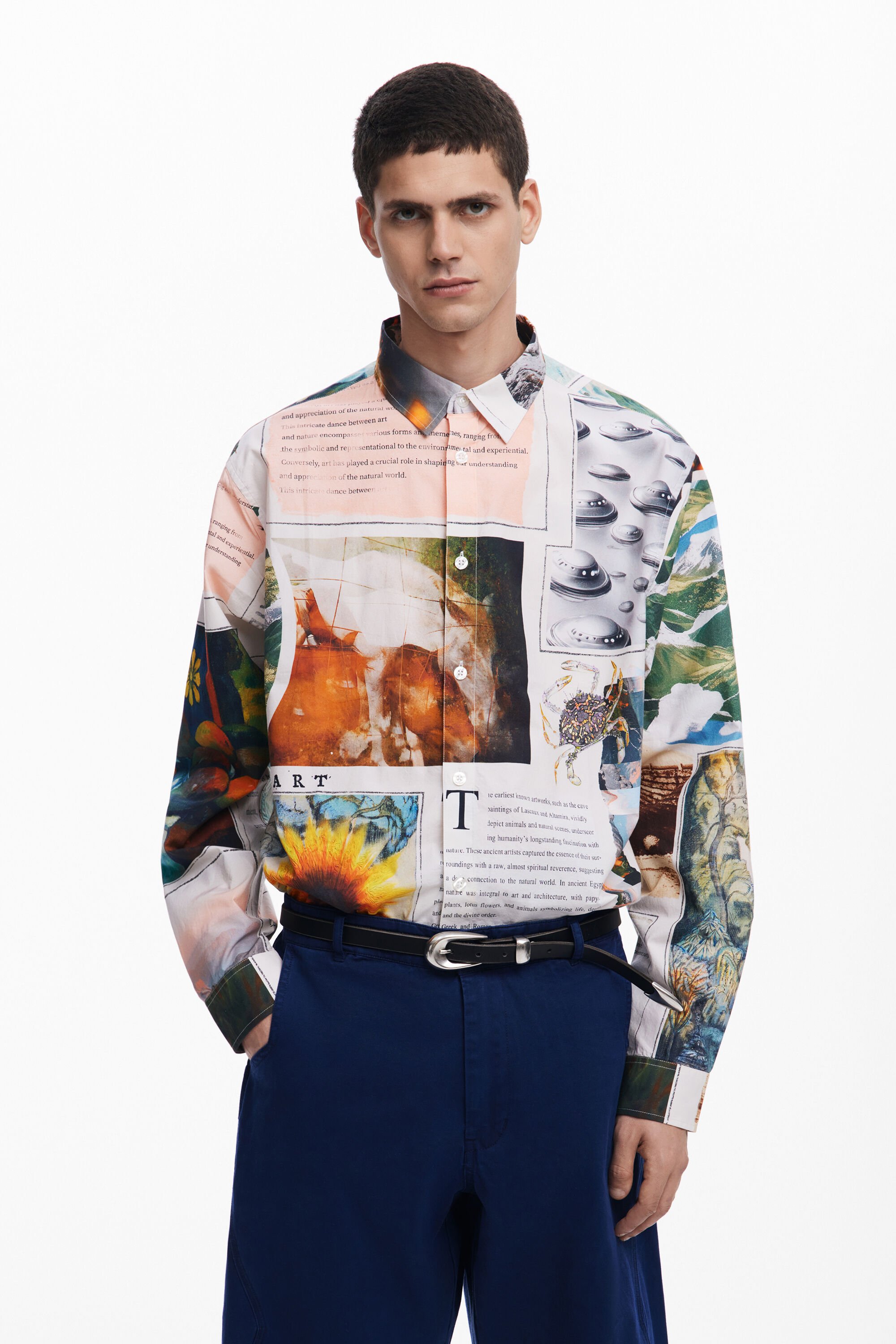 Desigual, Langarmhemd Nachrichten, Herren, Baumwolle, Weiß, M