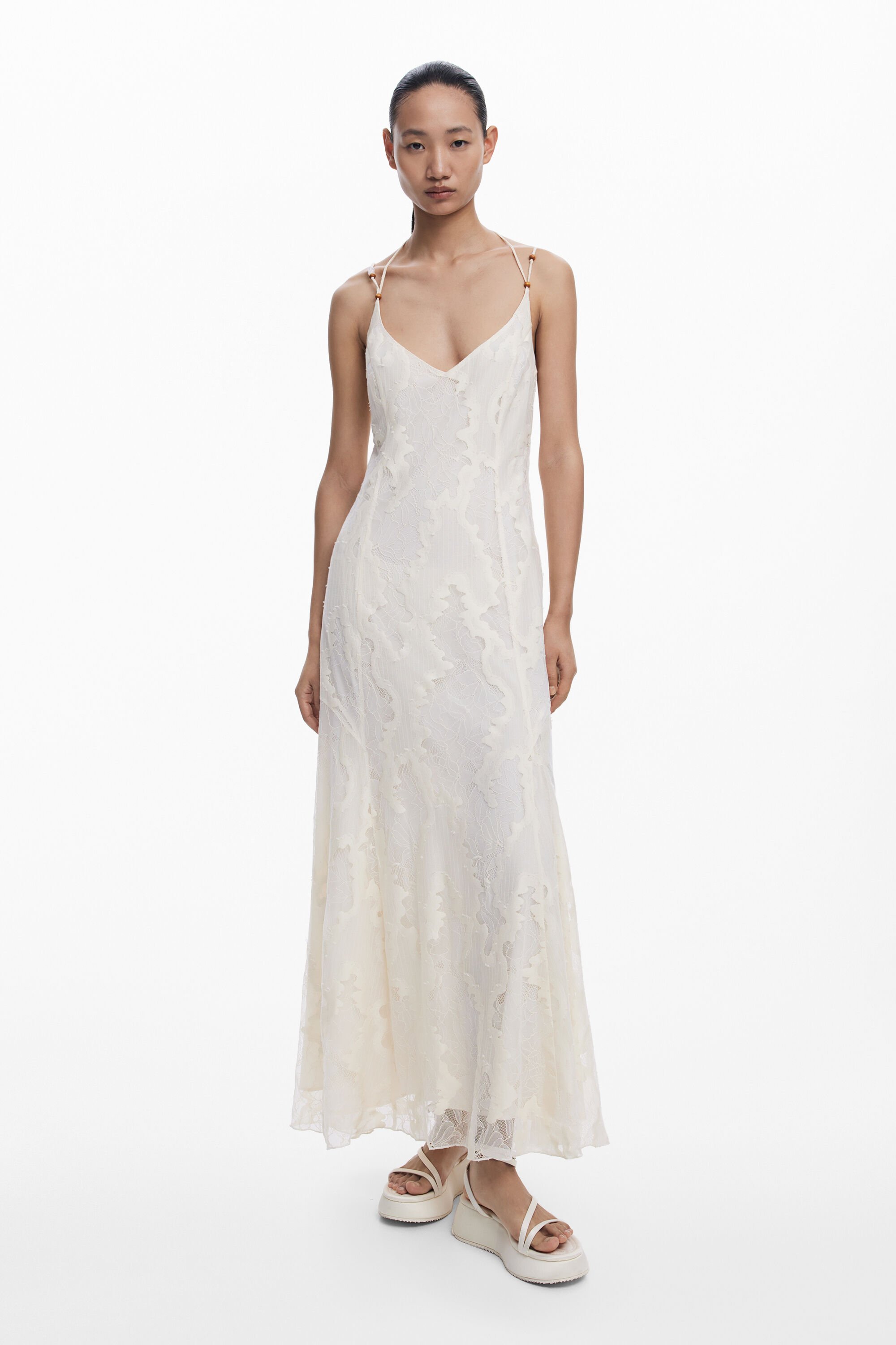 Desigual, Trägerkleid aus Devore-Stoff, Damen, Weiß, L