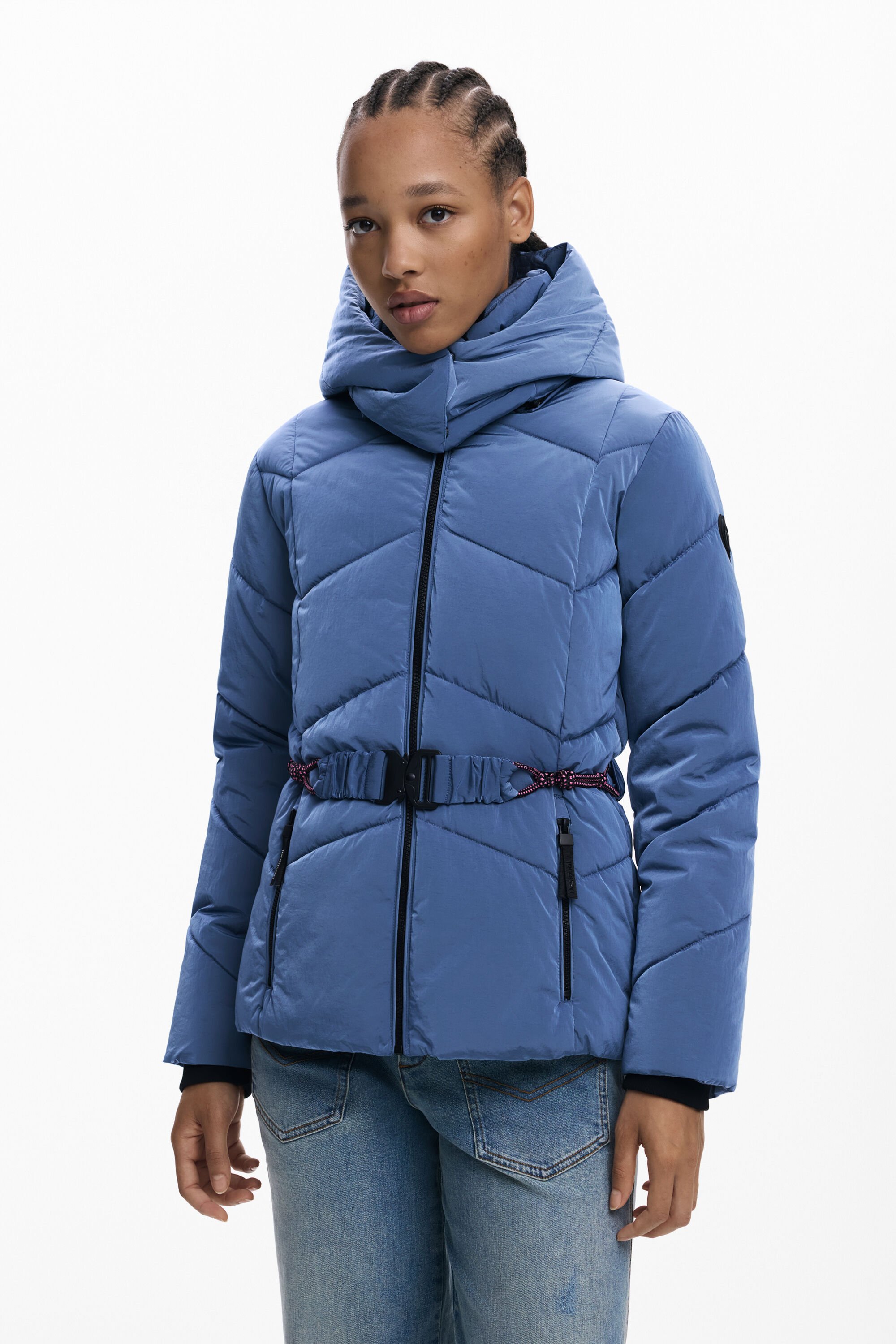 Desigual, Kurze wattierte schillernde Jacke, Damen, Polyamid, Blau, L