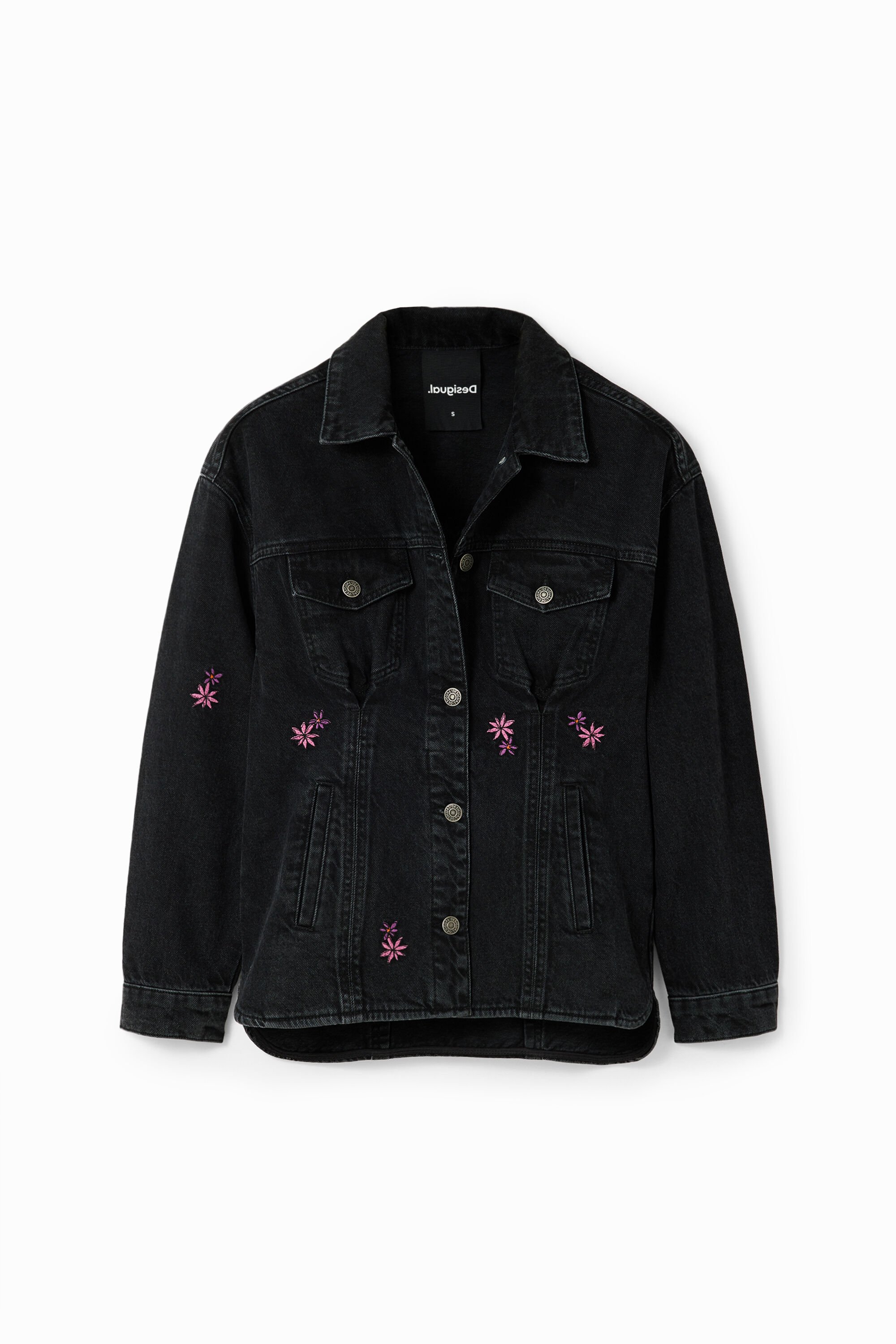 Desigual, Trucker-Jeansjacke Blumen, Baumwolle, Schwarz, S