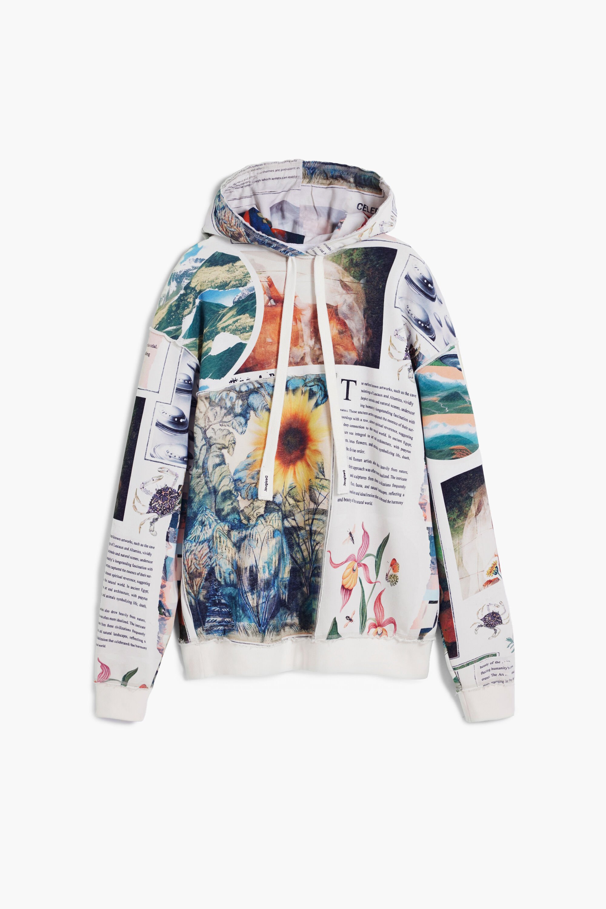 Desigual, Kapuzensweatshirt mit Sonnenblumen, Herren, Weiß, L