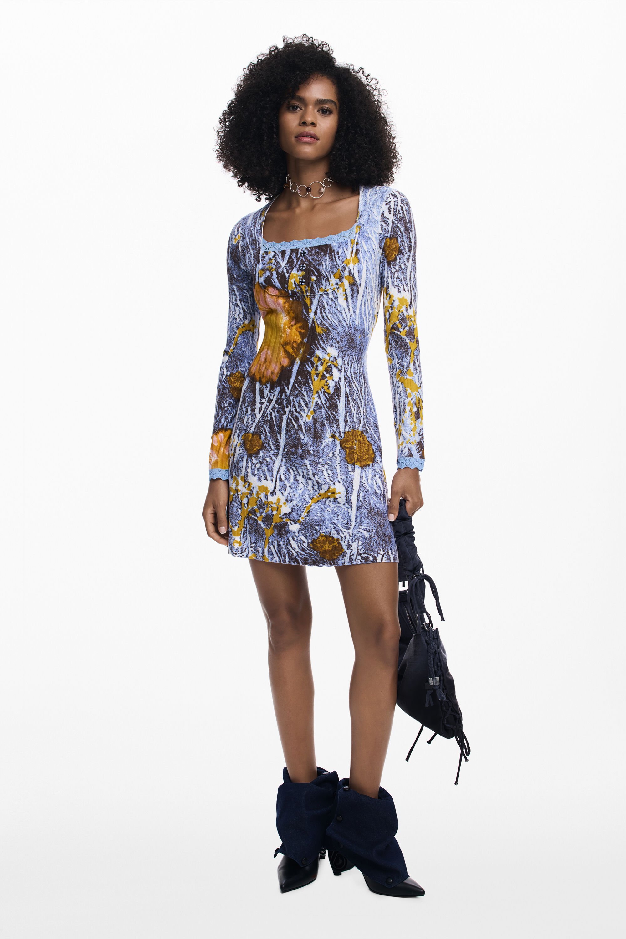 Desigual, Geripptes Kleid mit Knöpfen, Damen, Blau, L