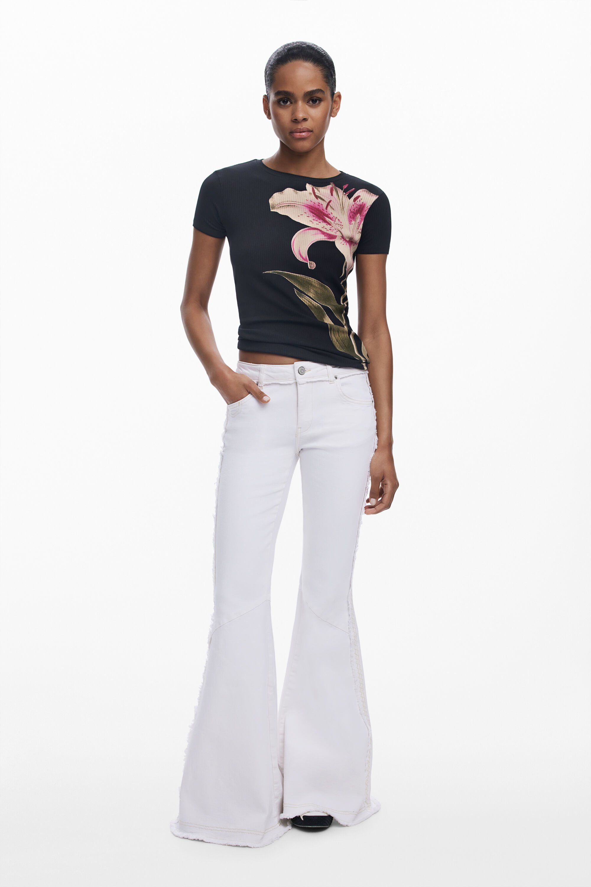 Desigual, Bestickte Schlagjeans, Damen, Baumwolle, Weiß, 38