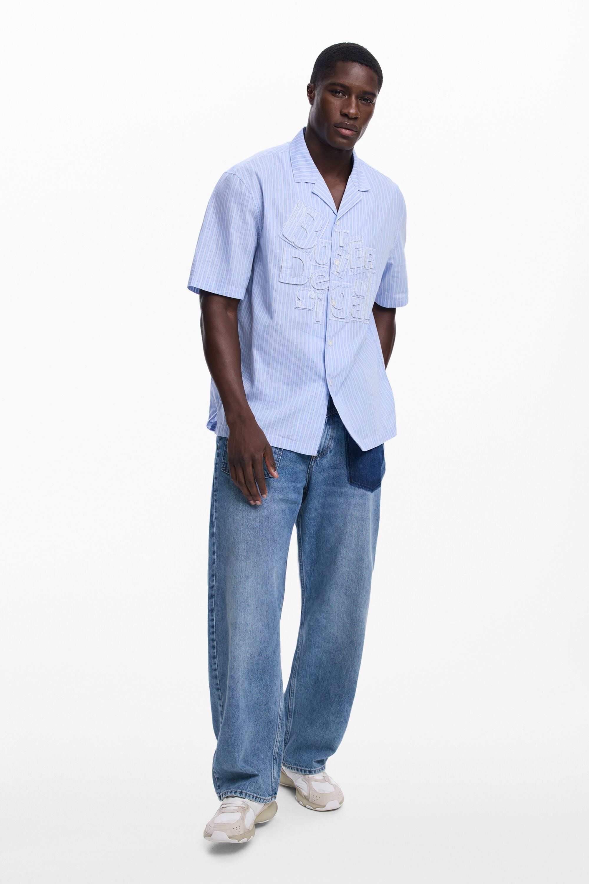 Desigual, Kurzarmhemd mit Lettering Botter, Herren, Blau, S