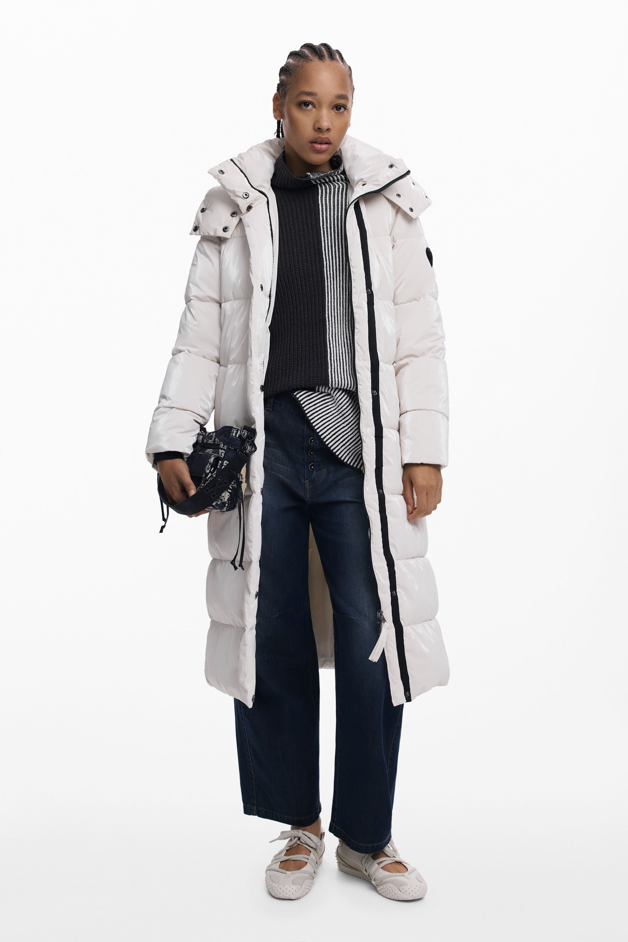 Desigual, Lange gesteppte Jacke mit Gürtel, Damen, Weiß, L