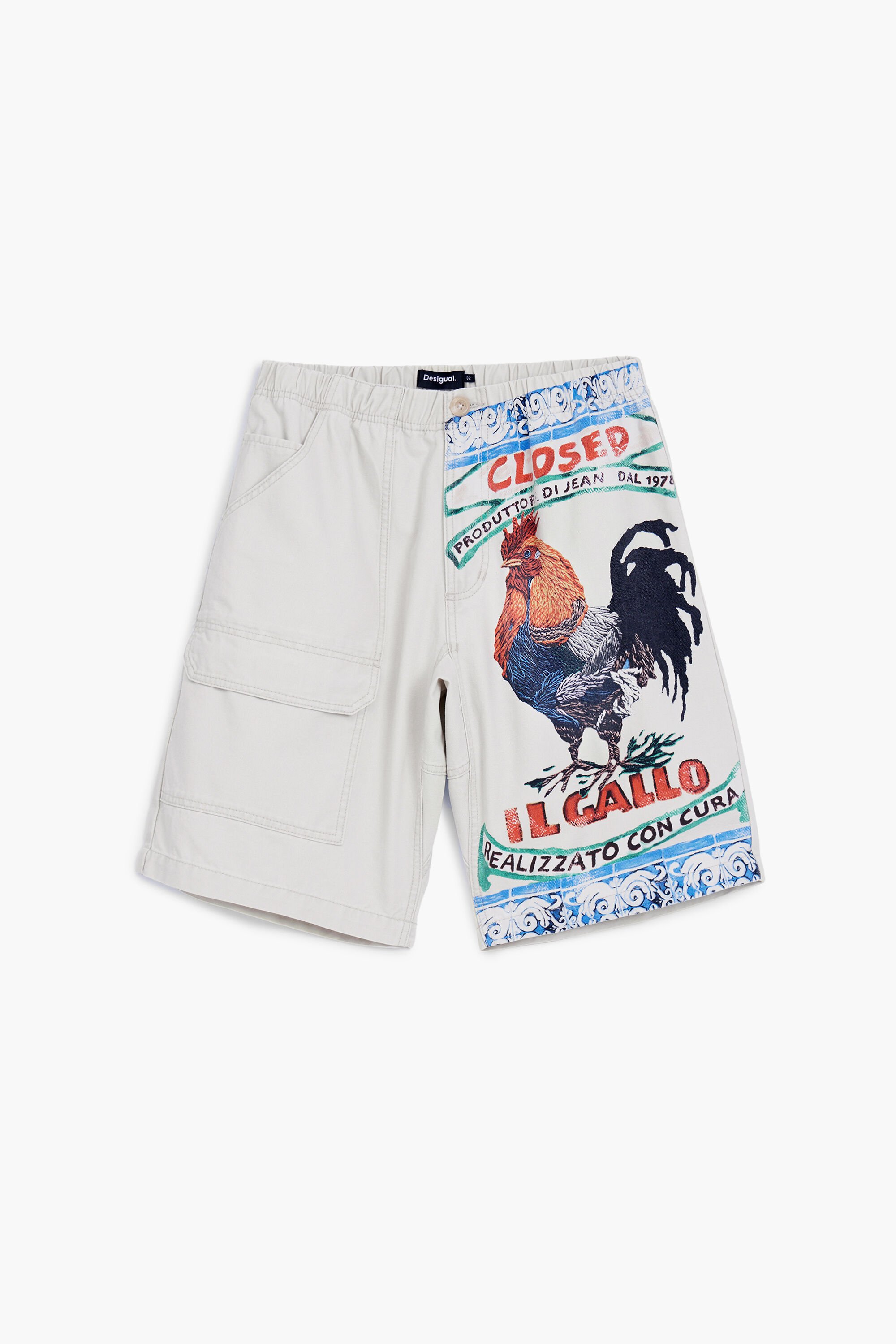 Desigual, Cargo-Bermuda mit Postkartenmuster, Herren, Baumwolle, Weiß, 36
