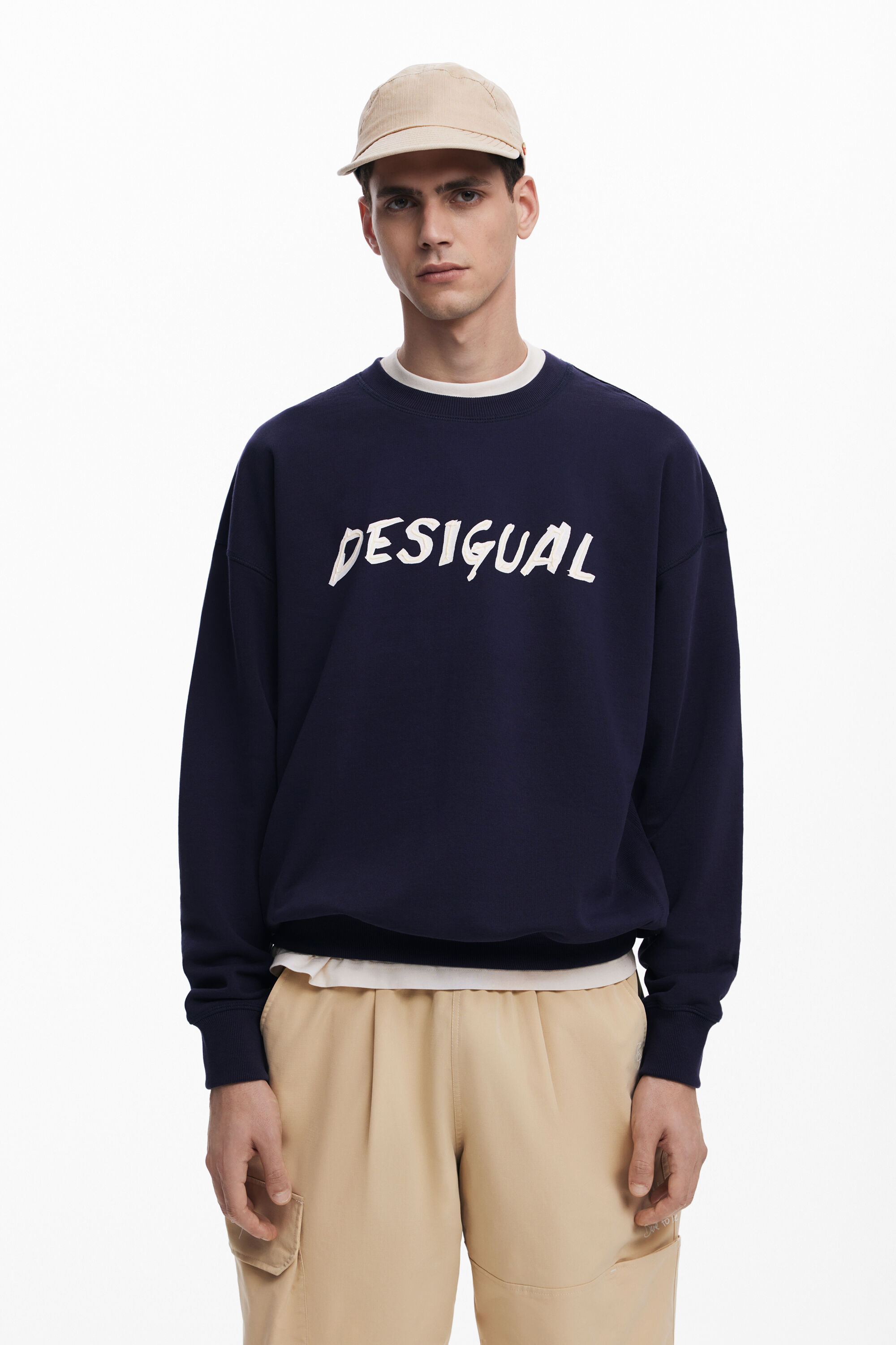 Desigual, Sweatshirt mit Logo-Textur, Herren, Baumwolle, Blau, L
