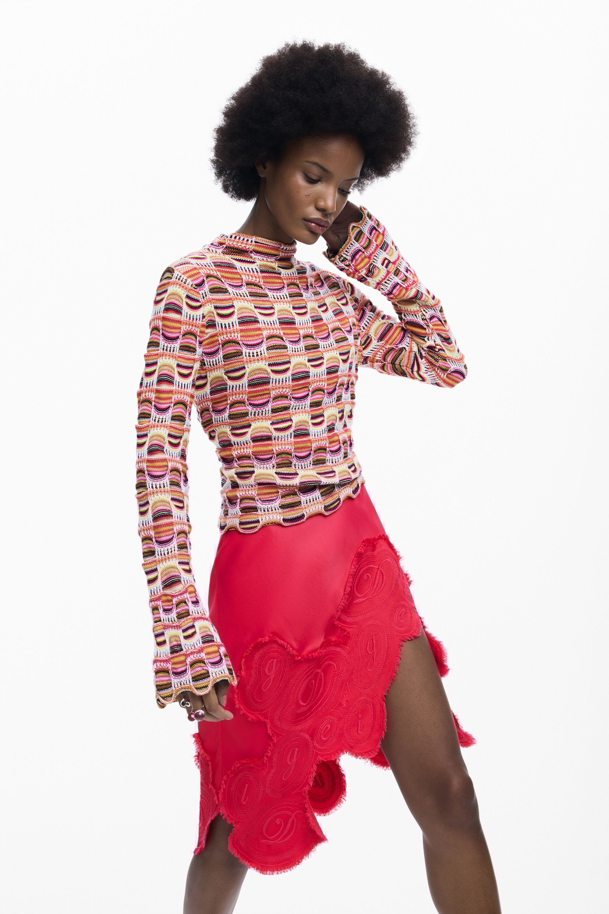 Desigual, Bunter Strickpullover, Damen, Rot, M