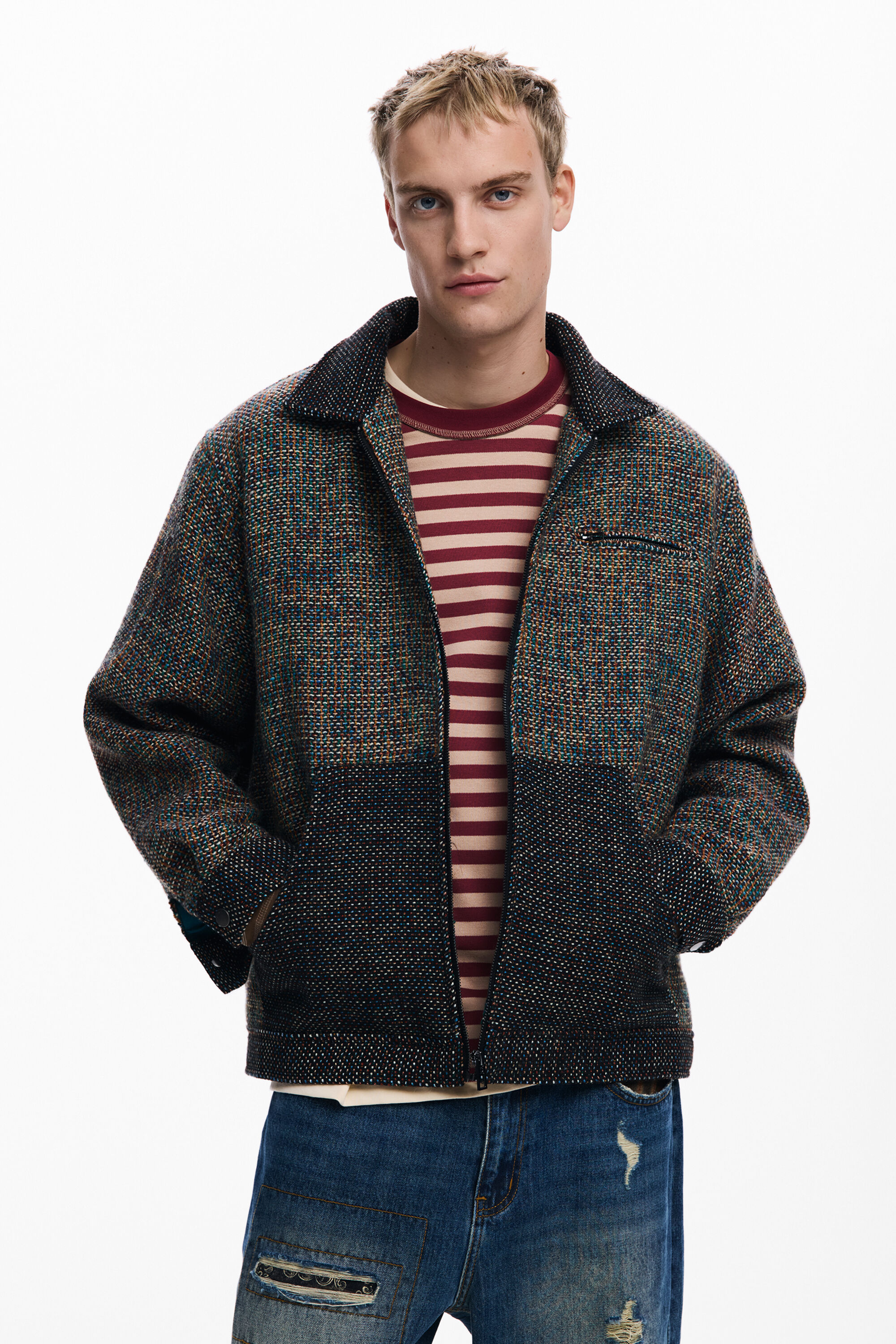 Desigual, Melierte Jacke mit Tasche, Herren, Braun, S