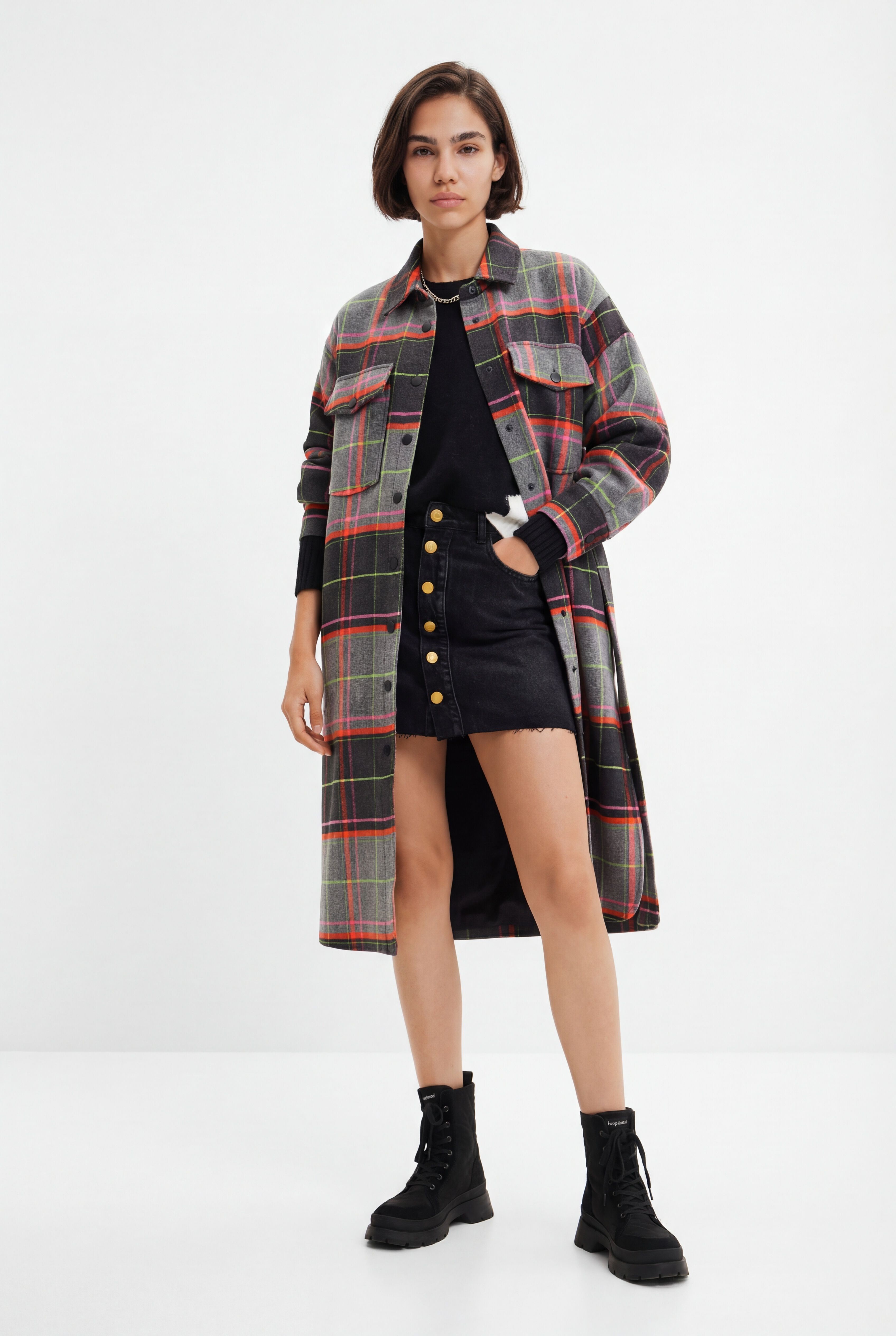Desigual, Überhemd-Mantel Tartan, Damen, Schwarz, M