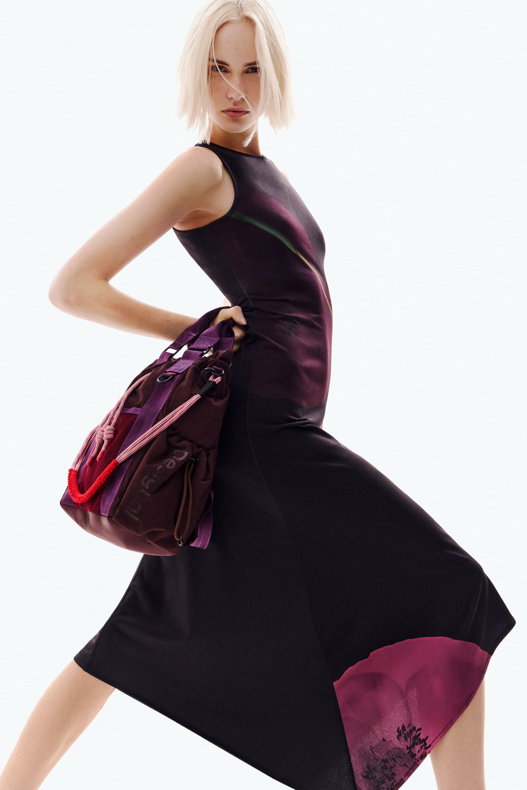 Desigual, Asymmetrisches Kleid Mohn, Damen, Polyester, Schwarz, XS