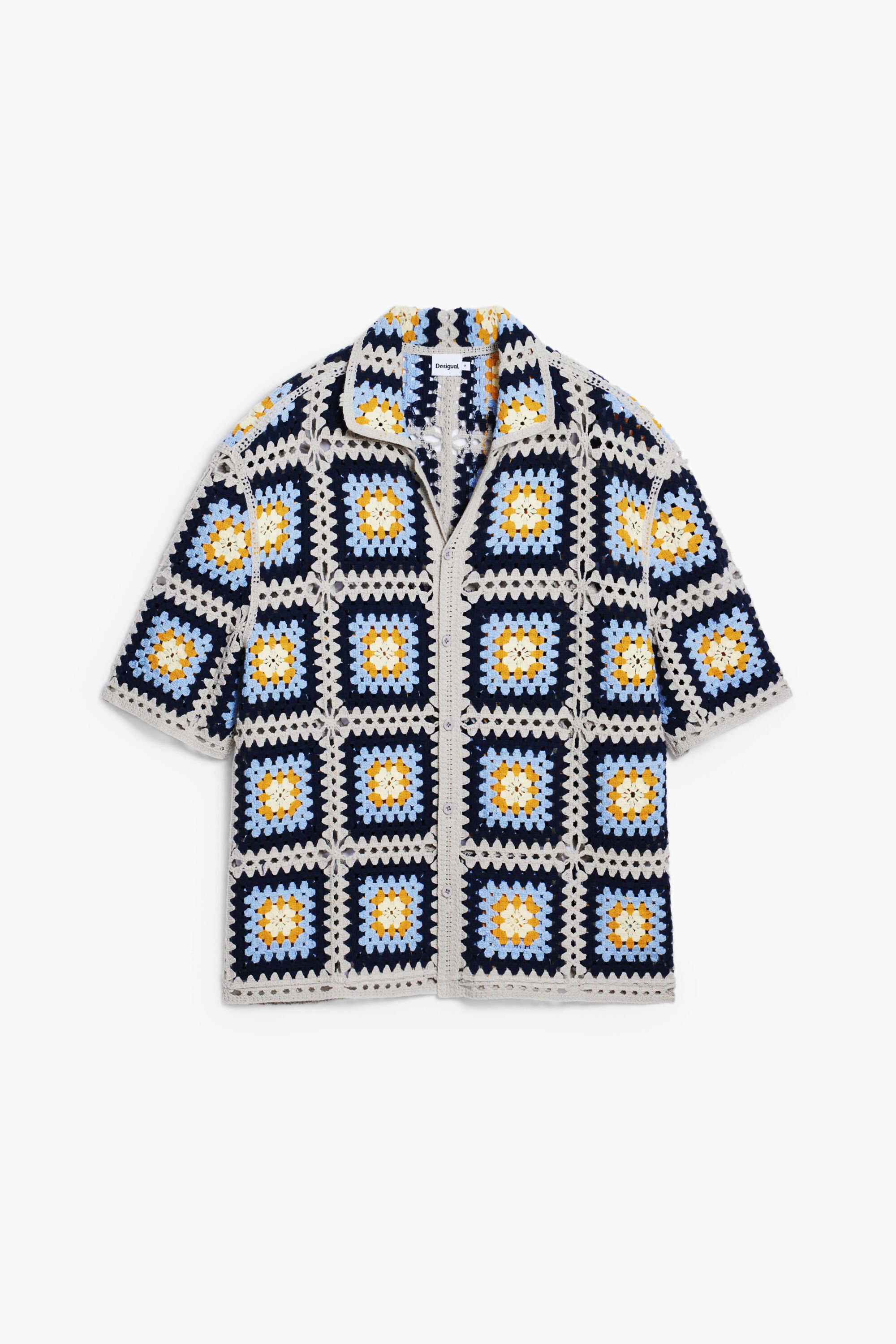 Desigual, Häkelhemd mit kurzen Ärmeln, Herren, Gelb, L