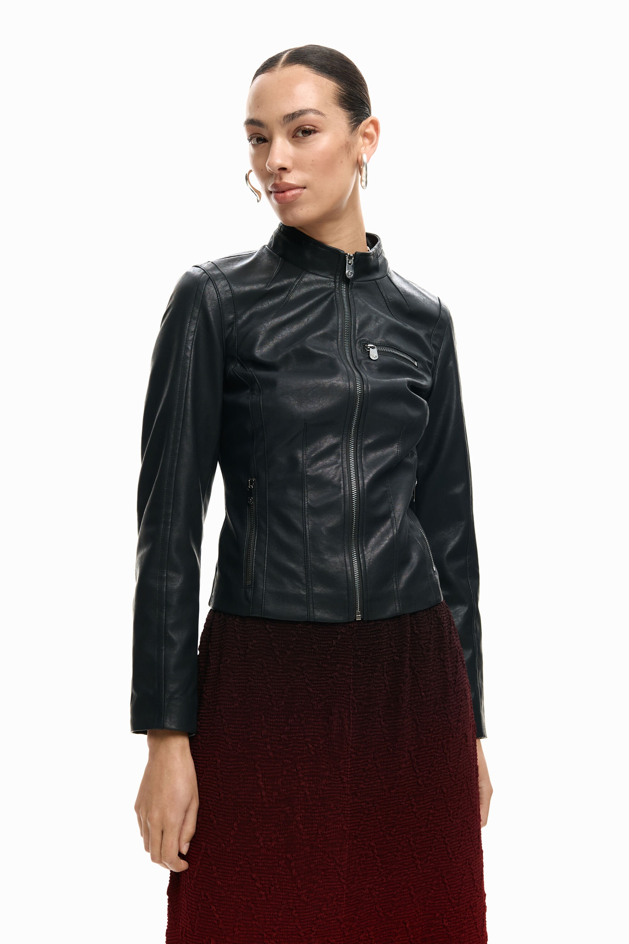 Desigual, Stehkragenjacke, Damen, Polyurethan, Schwarz, XS