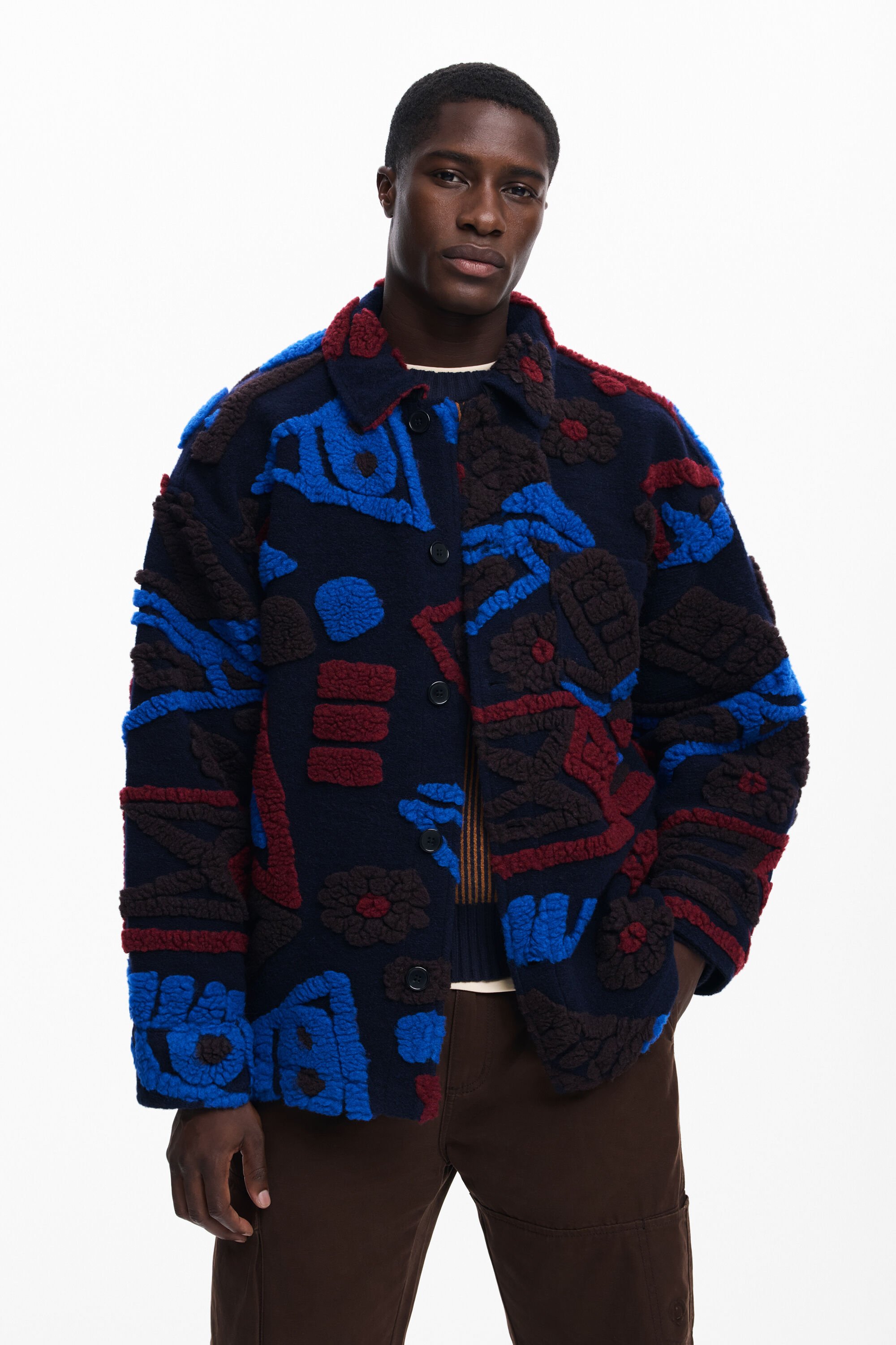 Desigual, Ethnische Jacke mit Reliefs, Herren, Blau, M