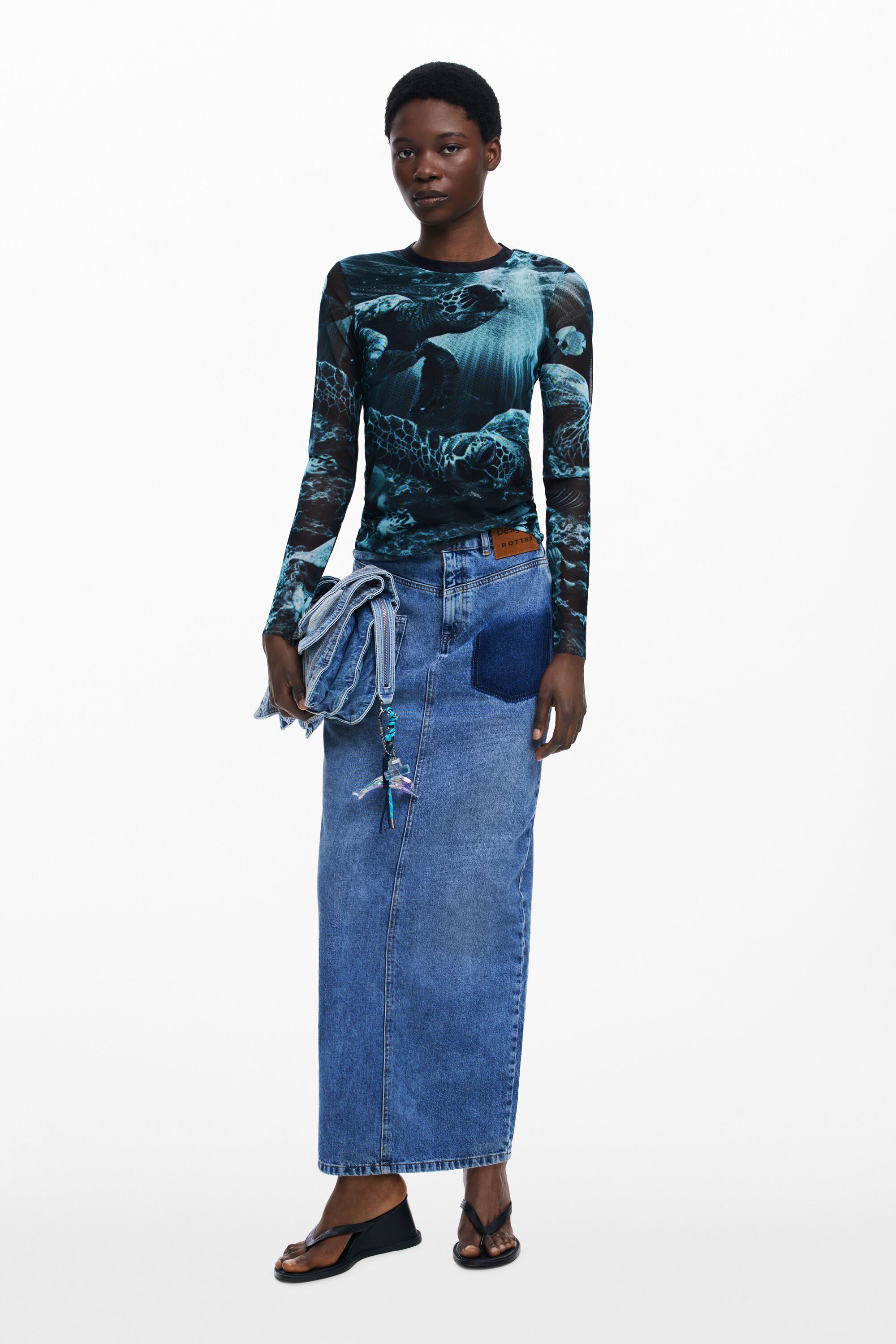 Desigual, Langer Denimrock Botter, Damen, Baumwolle, Blau, XL