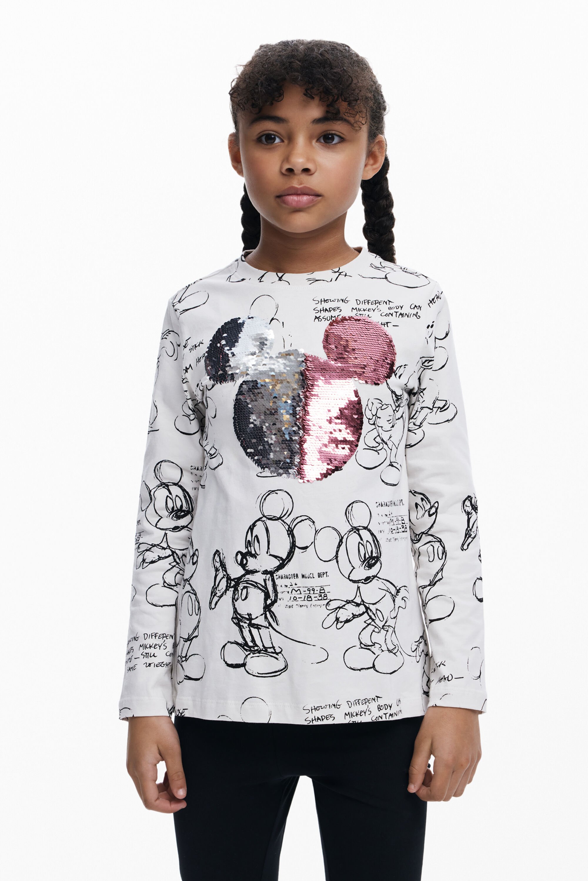 Desigual, Mickey™ T-Shirt mit Pailletten, Kinder, Baumwolle, Weiß, 5/6