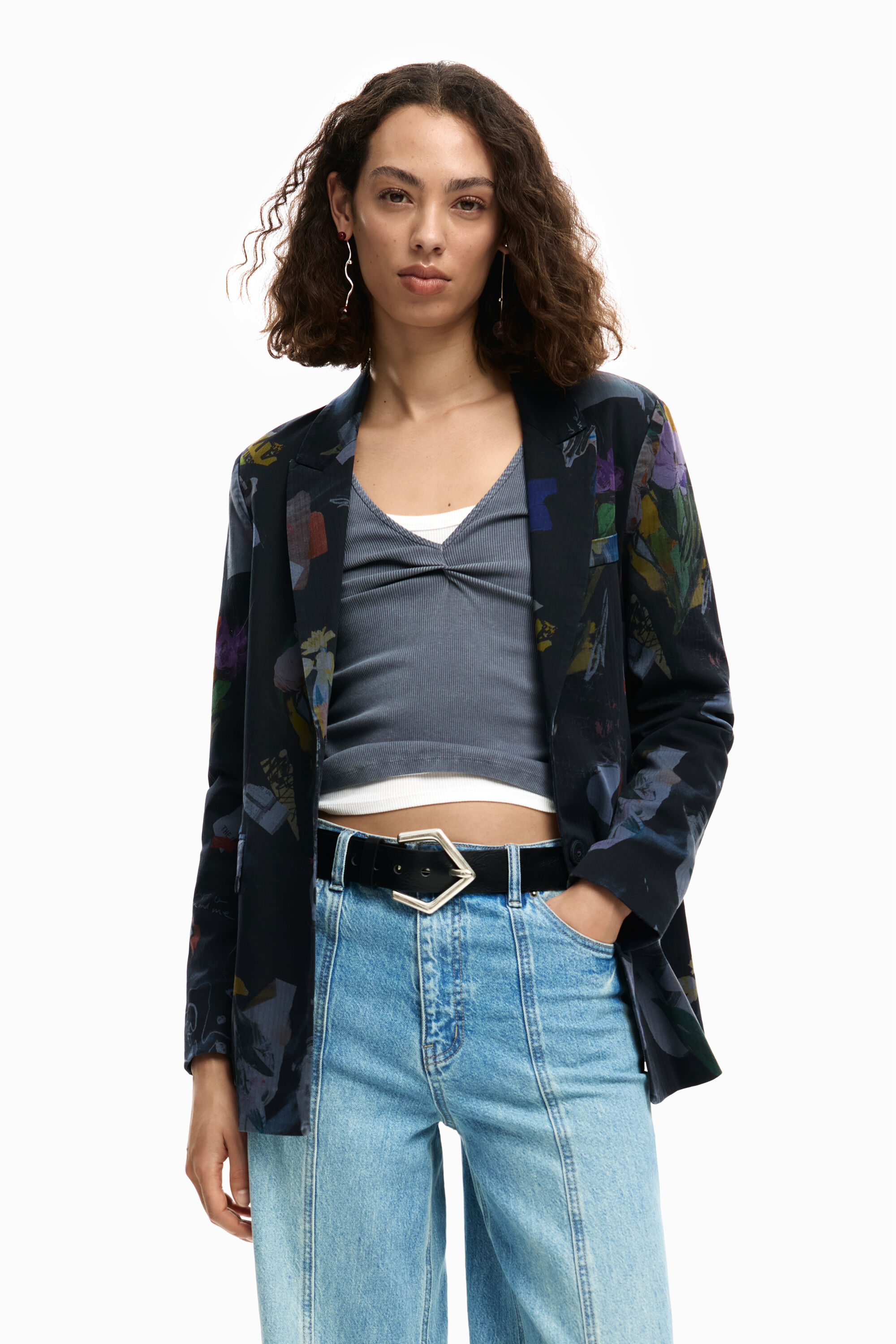 Desigual, Collage-Blazer, Damen, Baumwolle, Schwarz, XL