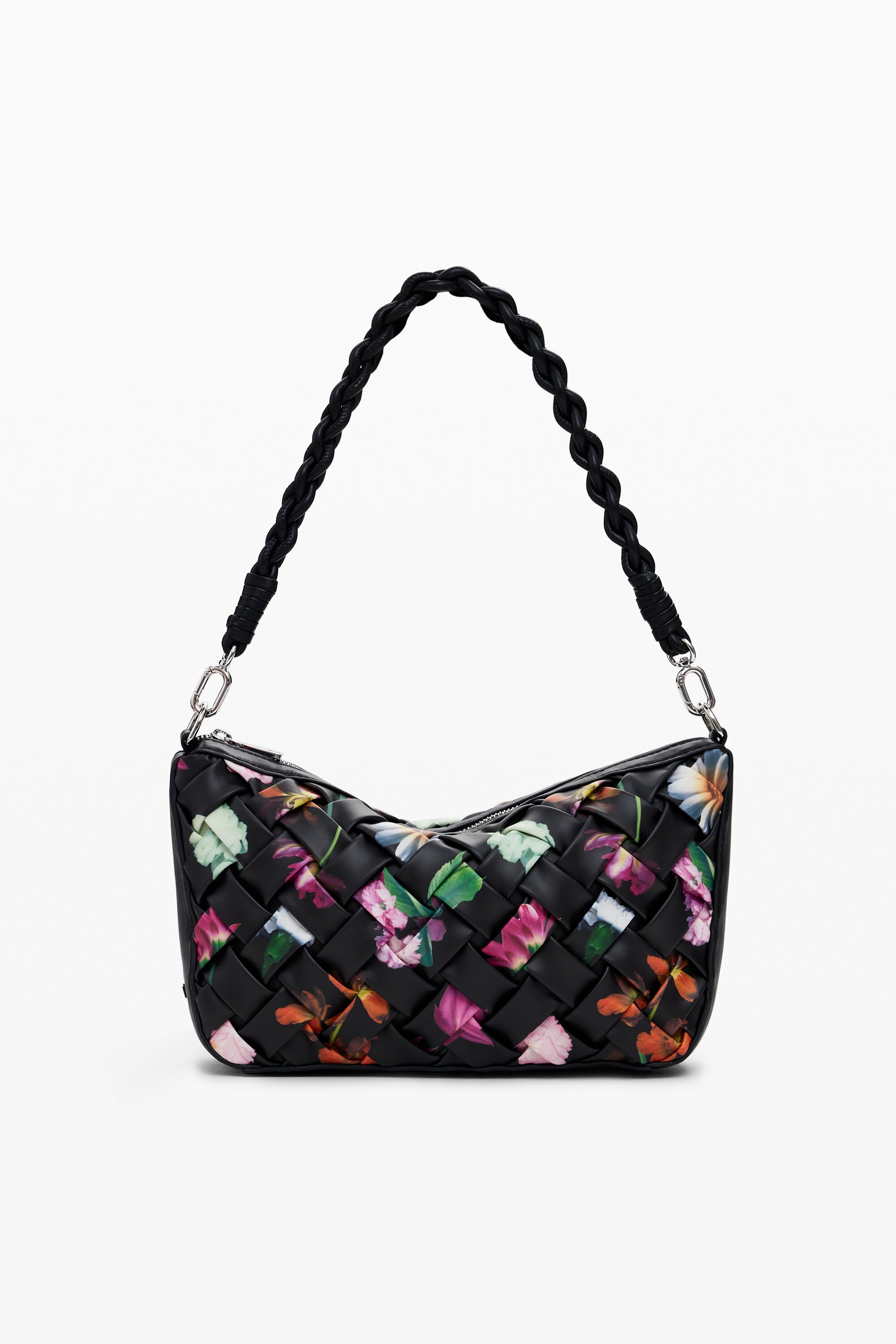 Desigual, Kleine geflochtene Tasche mit Blumen, Damen, Polyurethan, Schwarz, U