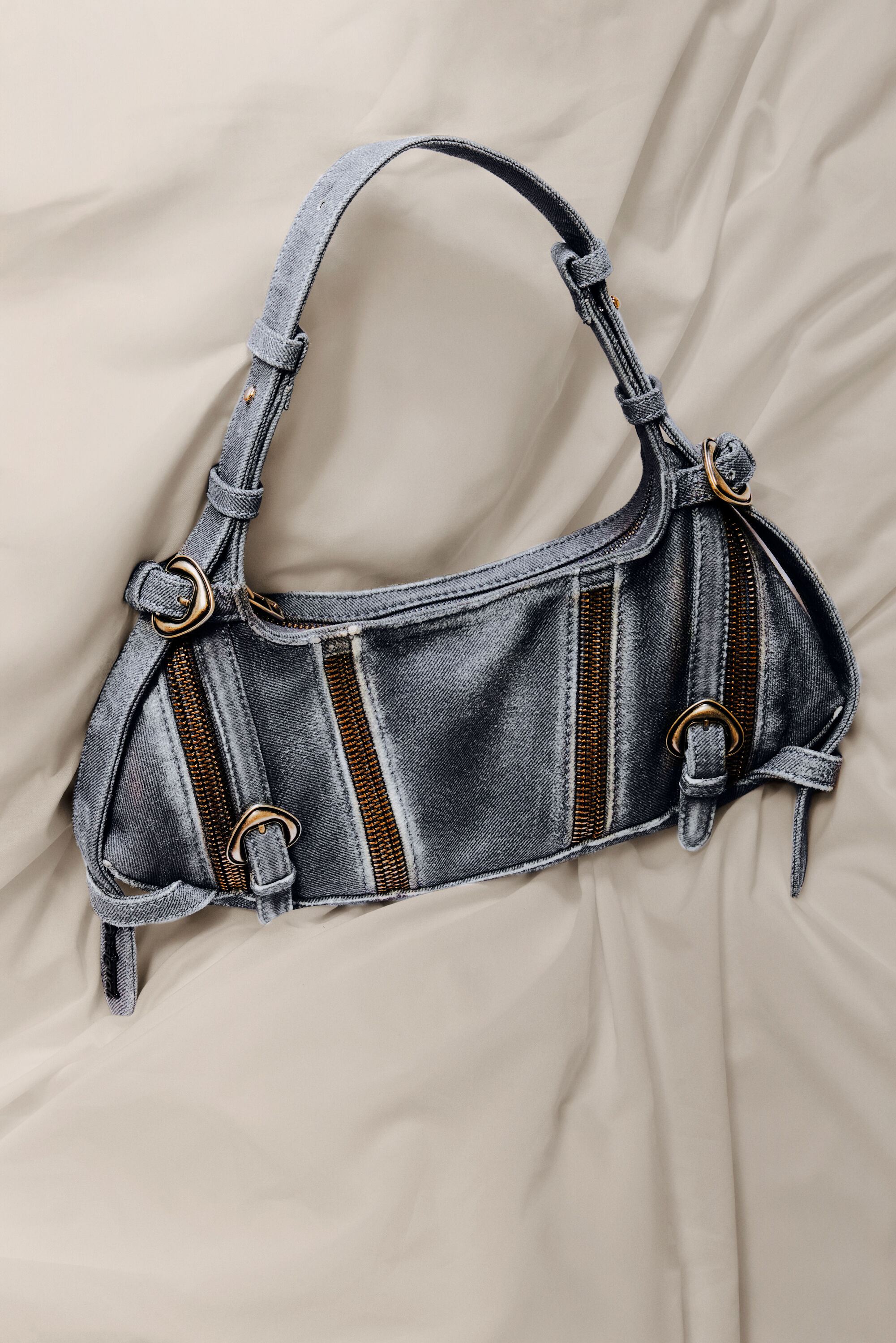 Desigual, Mittelgroße Tasche aus Denim und Leder Studio, Damen, Leder, Blau, U