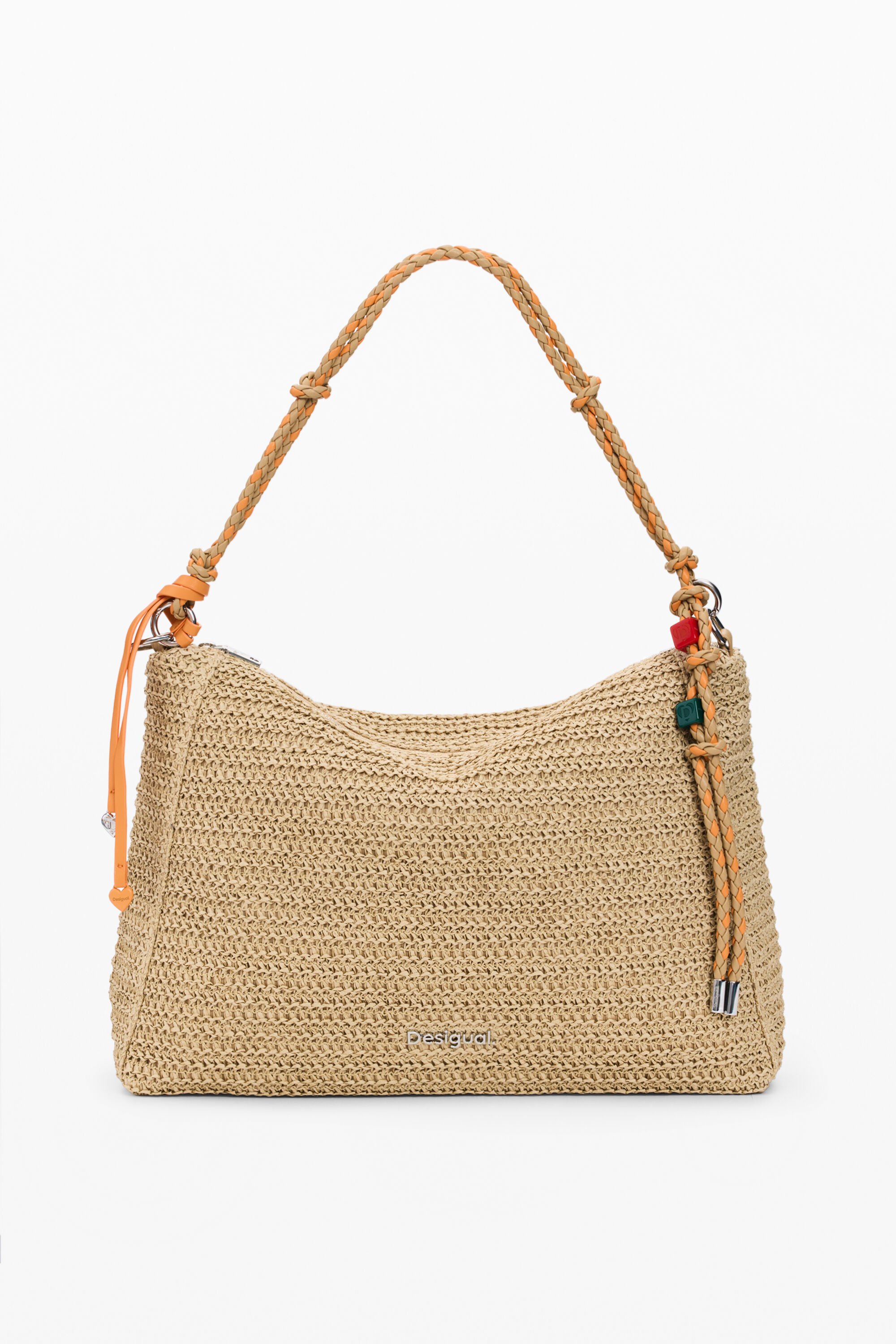 Desigual, Große tasche aus raffia mit charms, Damen, Papier, Weiß, U