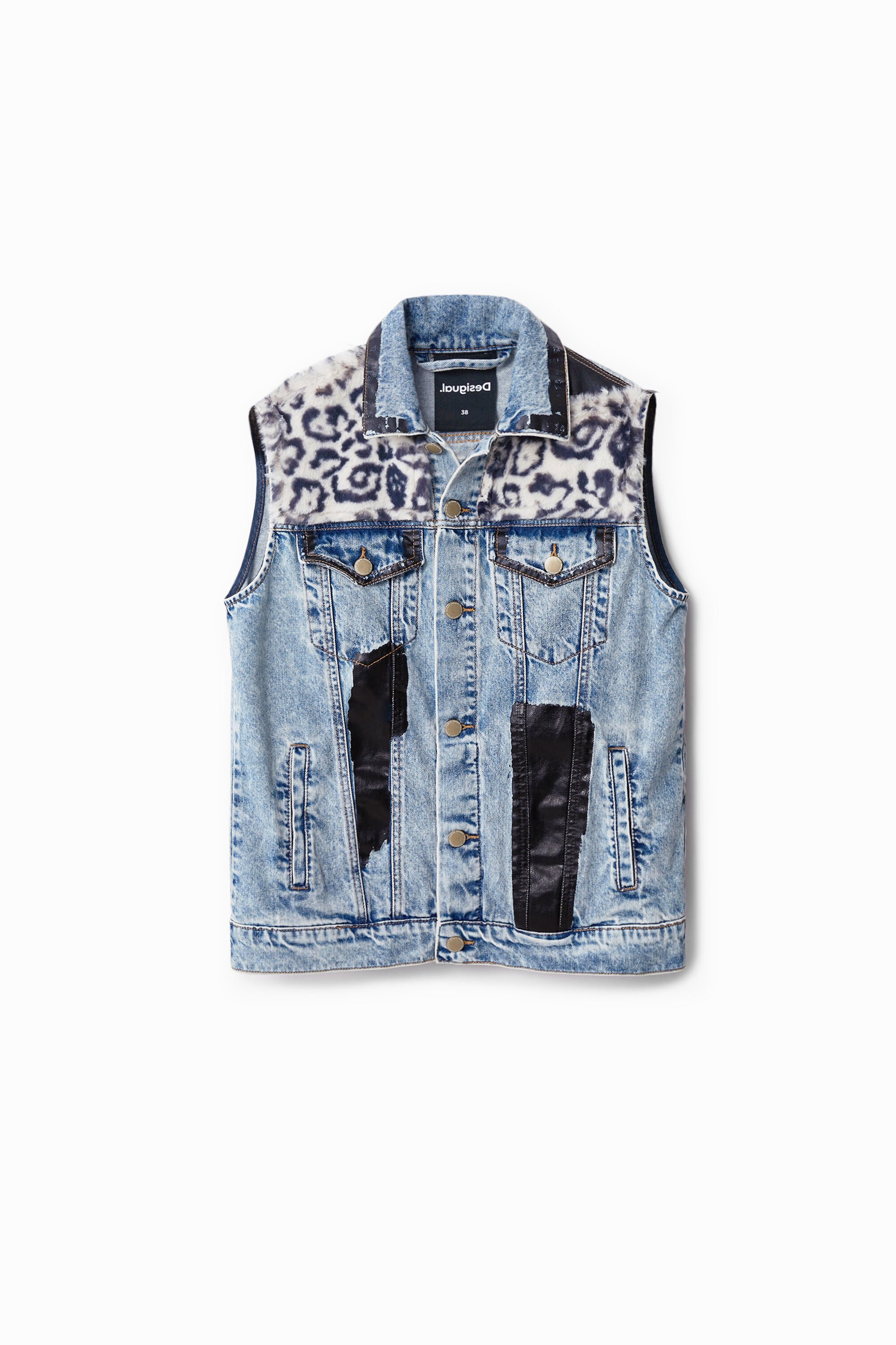 Desigual, Jeans-Weste Animal Print, Damen, Blau, XL