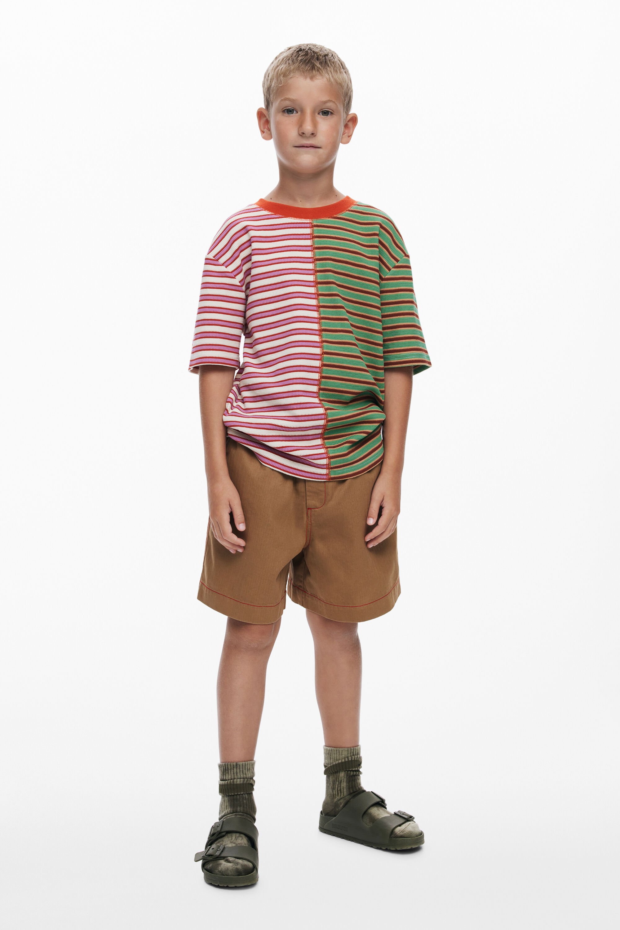 Desigual, Zweifarbiges gestreiftes T-Shirt, Kinder, Baumwolle, 3/4