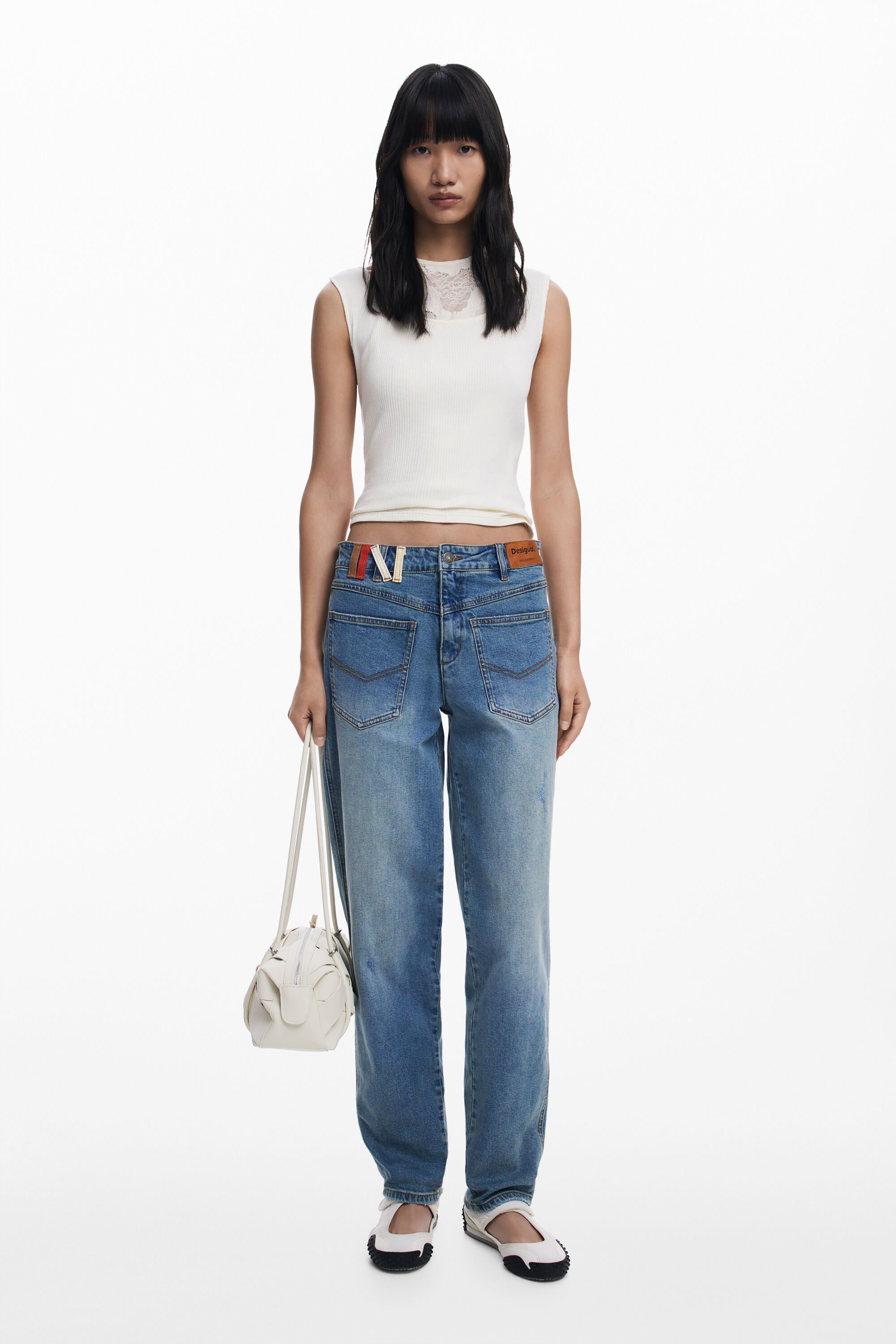 Desigual, Boyfriend-Jeans mit umgekehrten Taschen, Damen, Baumwolle, Blau, 44