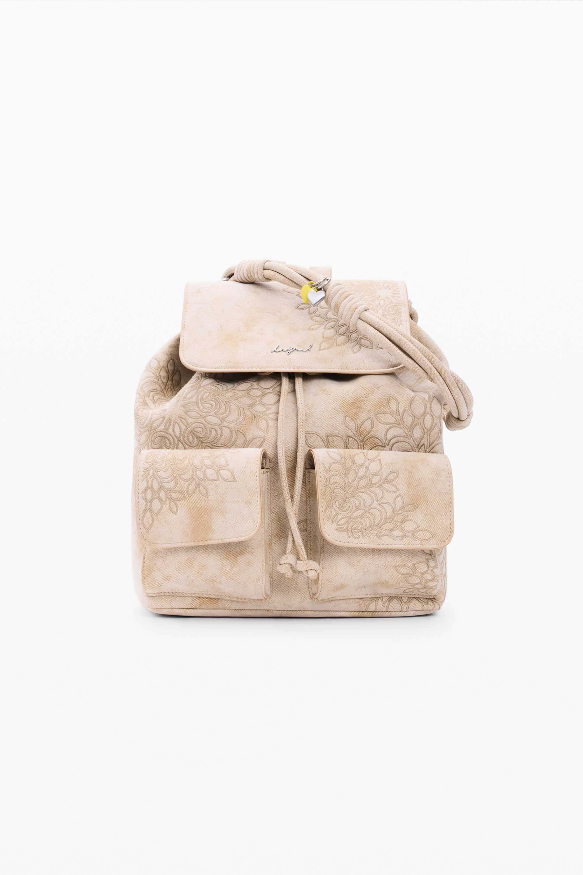 Desigual, Kleiner Rucksack mit Stickereien, Damen, Polyurethan, Weiß, U