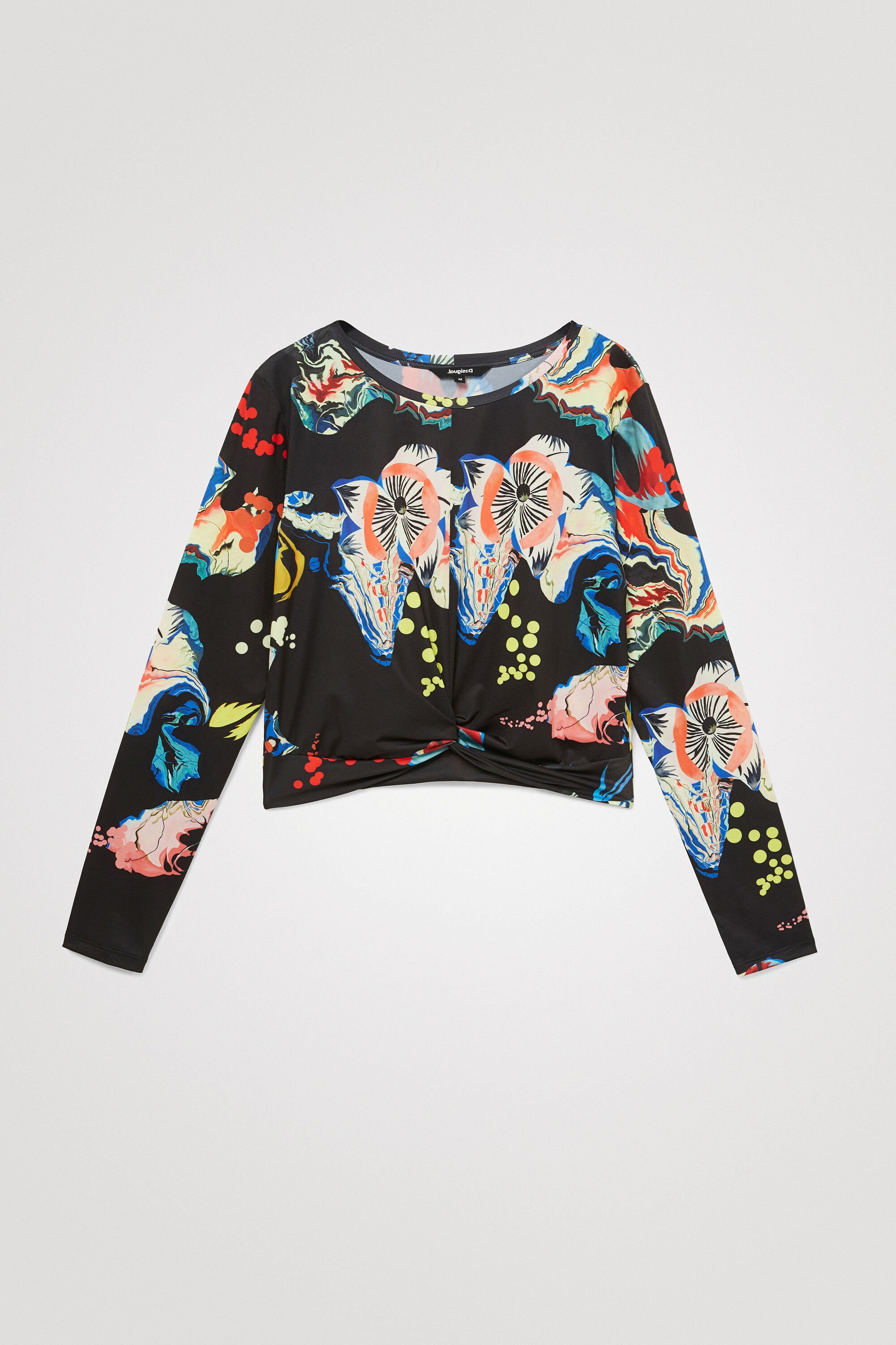 Desigual, Shirt Blumen geraffte Taille, Schwarz, M