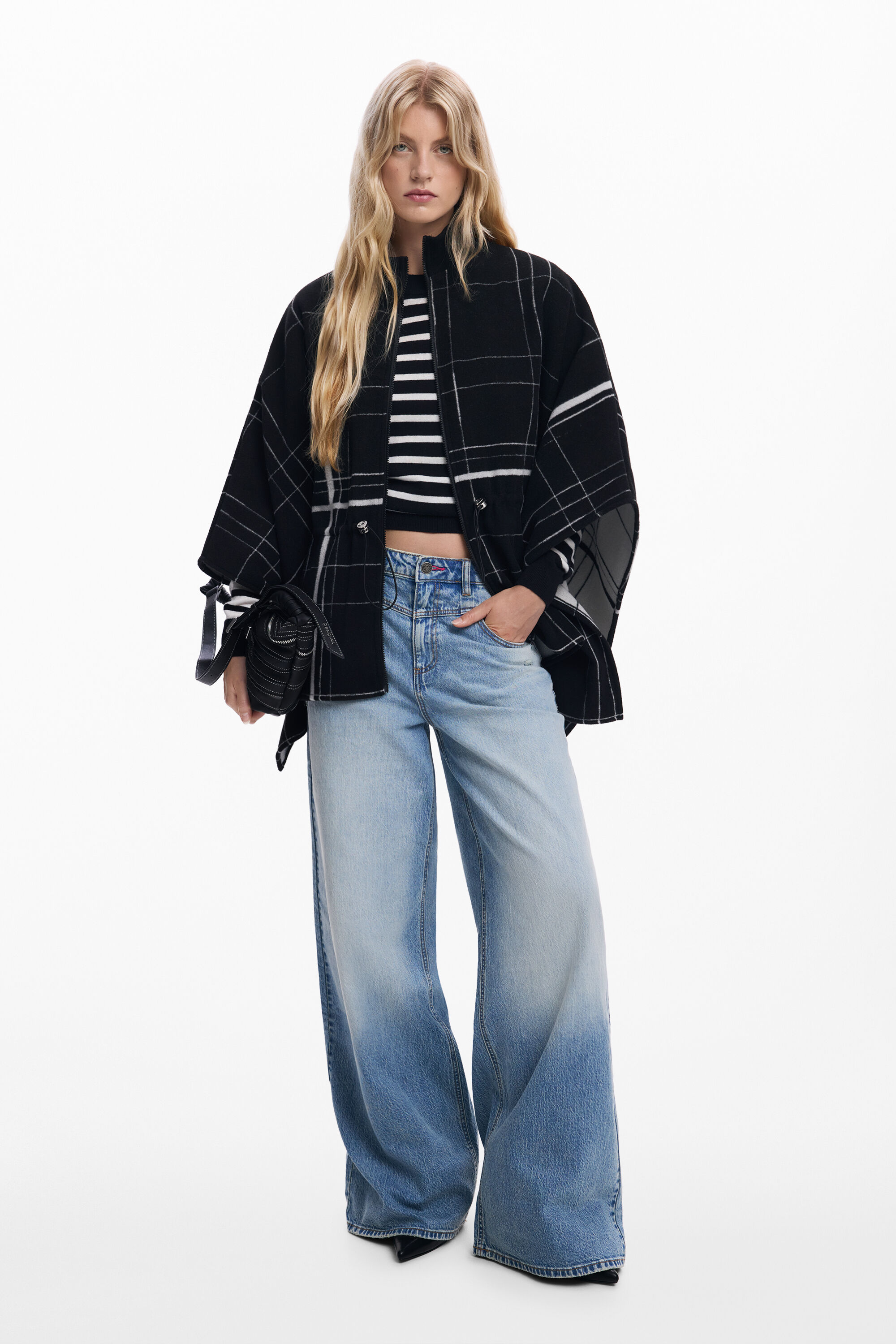 Desigual, Karierter Poncho, Damen, Schwarz, U