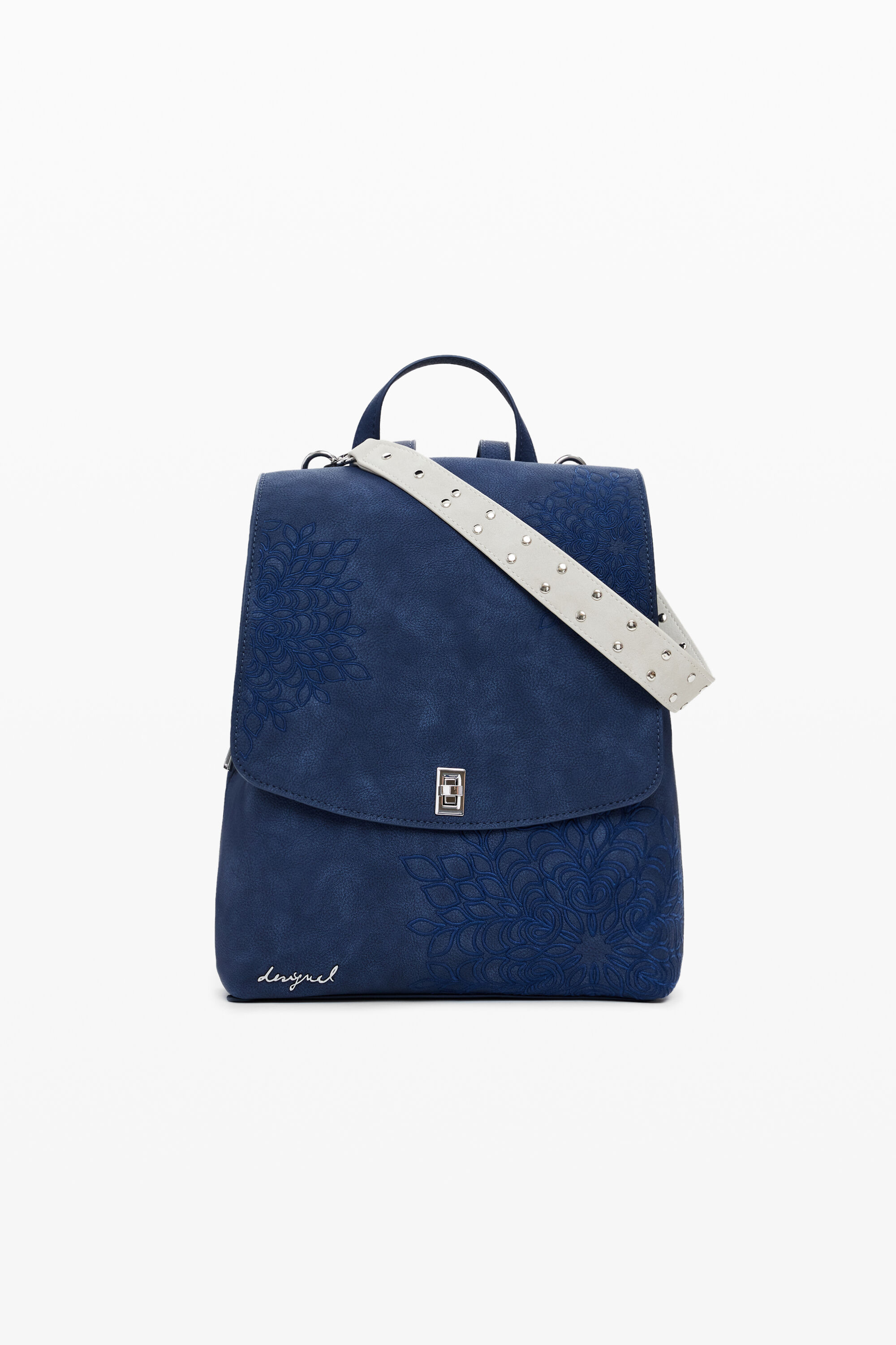 Desigual, Kleine Rucksack mit Klappe und Prägungen, Damen, Polyurethan, Blau, U