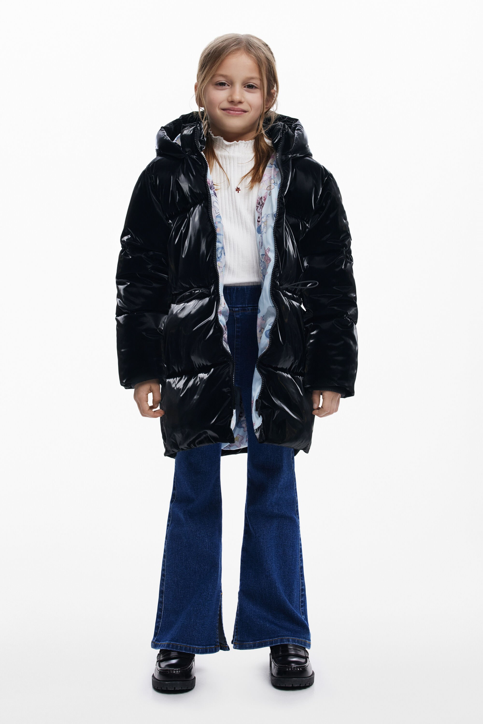 Desigual, Lange glänzende Steppjacke, Kinder, Schwarz, 7/8