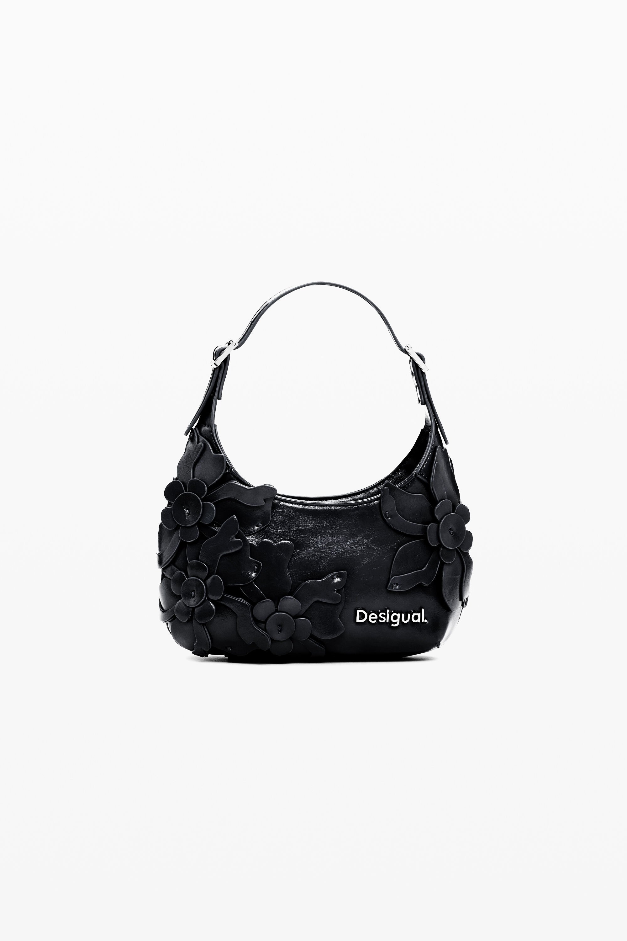 Desigual, Kleine Tasche mit Blumenapplikationen, Damen, Polyurethan, Schwarz, U