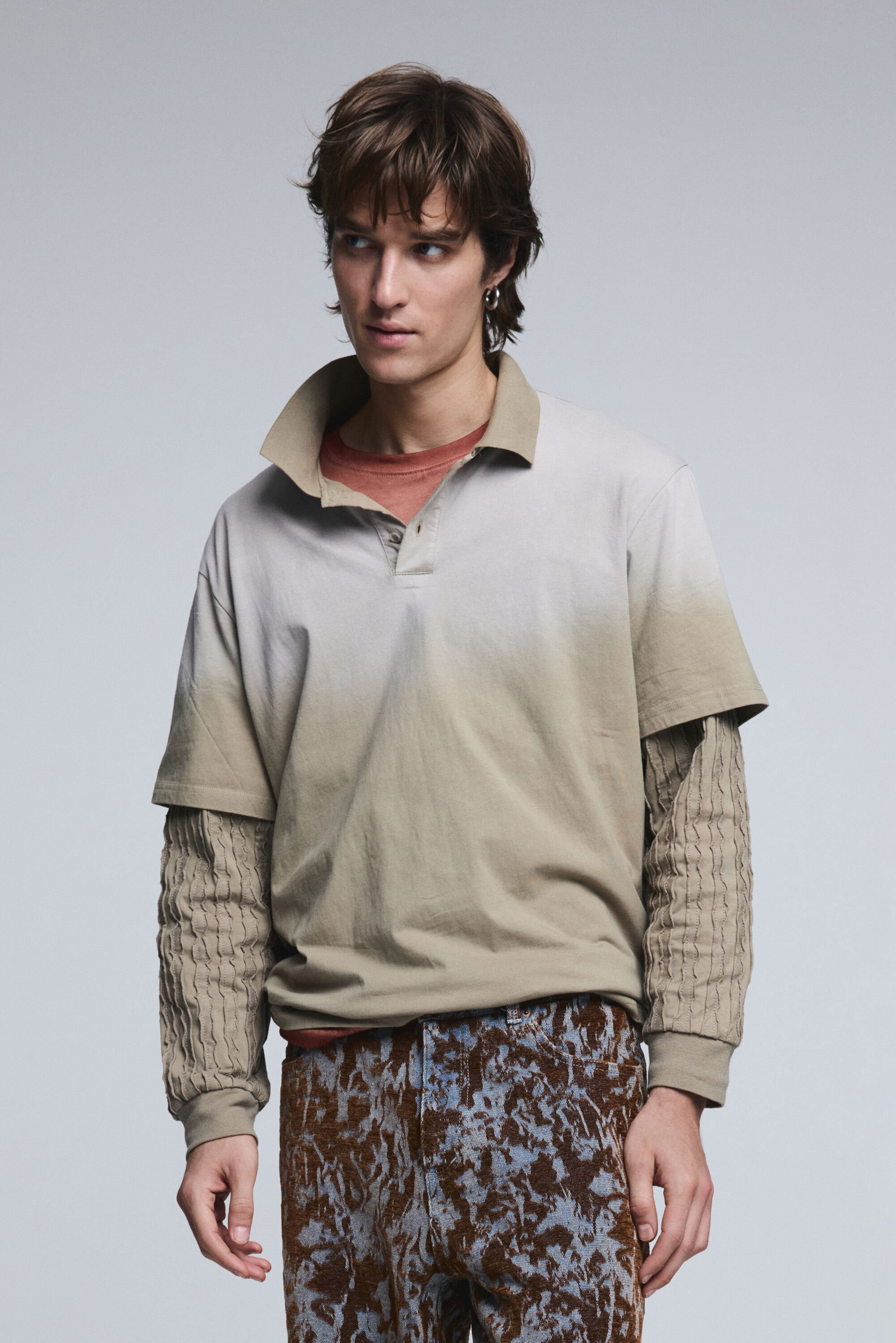 Desigual, Langarm-Poloshirt mit Doppelärmel, Herren, Baumwolle, Braun, L